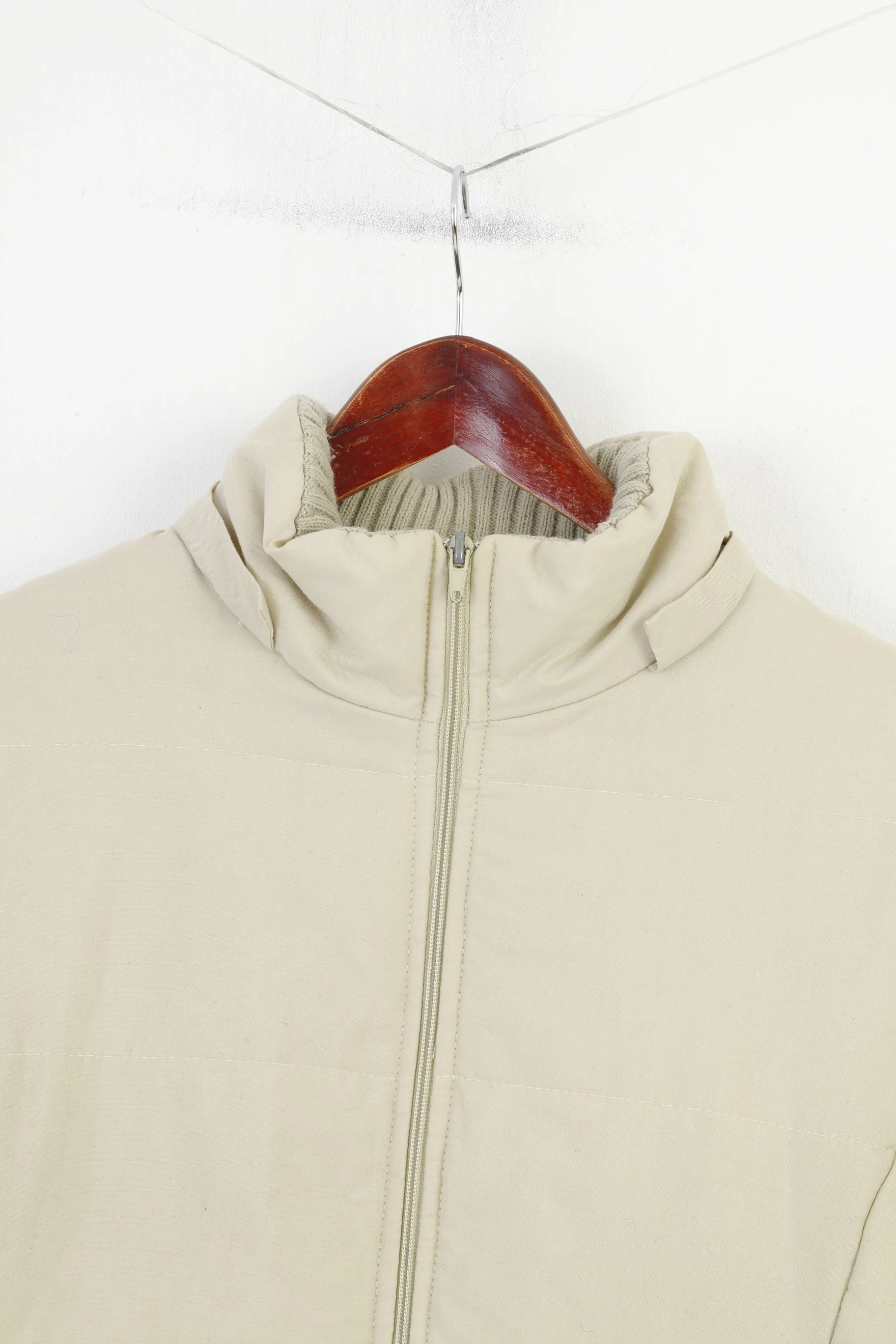 Turek Women 40 M Jacket Coat Padded Winter Beige Long Parka Full Zipper Vintage Top - Image 2