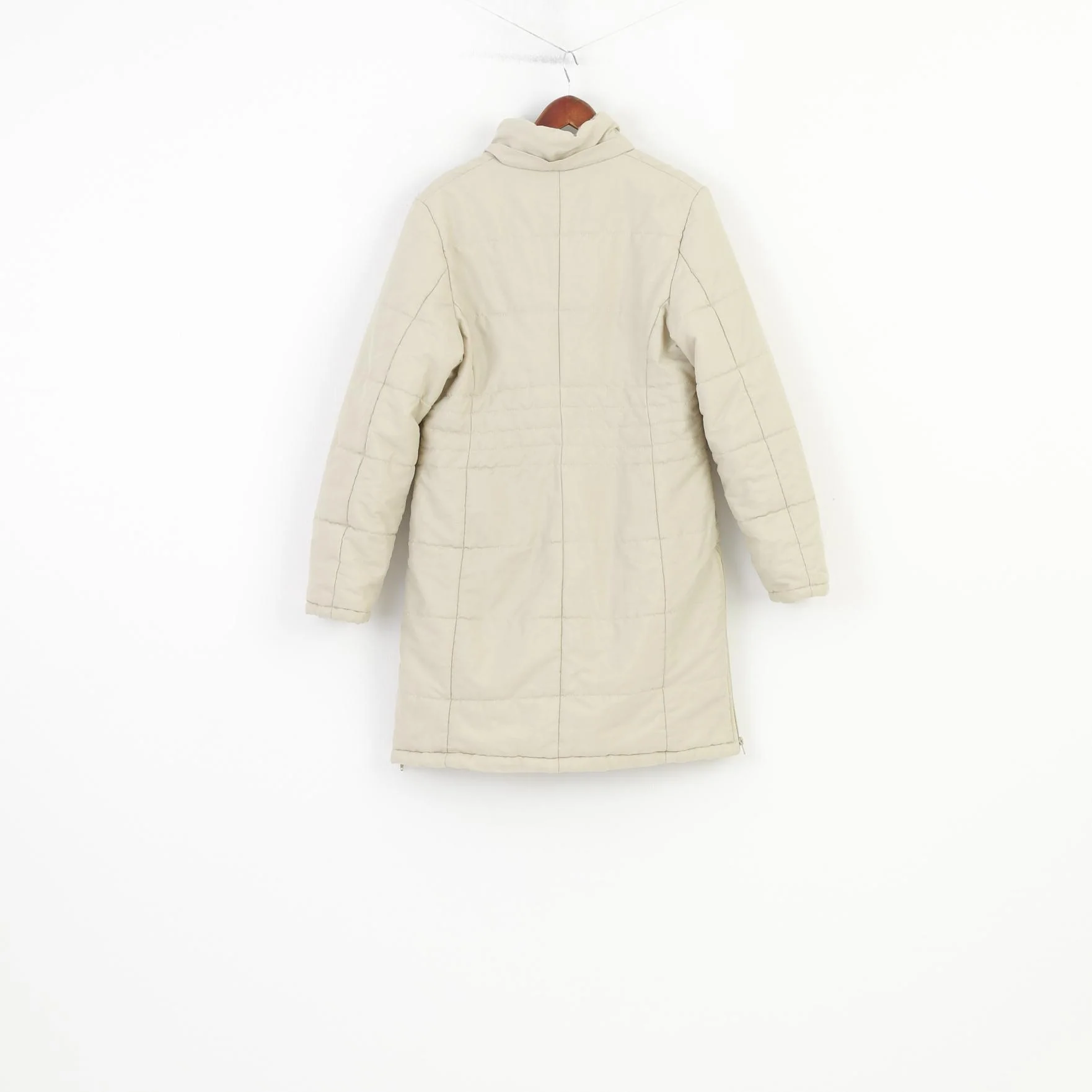 Turek Women 40 M Jacket Coat Padded Winter Beige Long Parka Full Zipper Vintage Top - Image 6