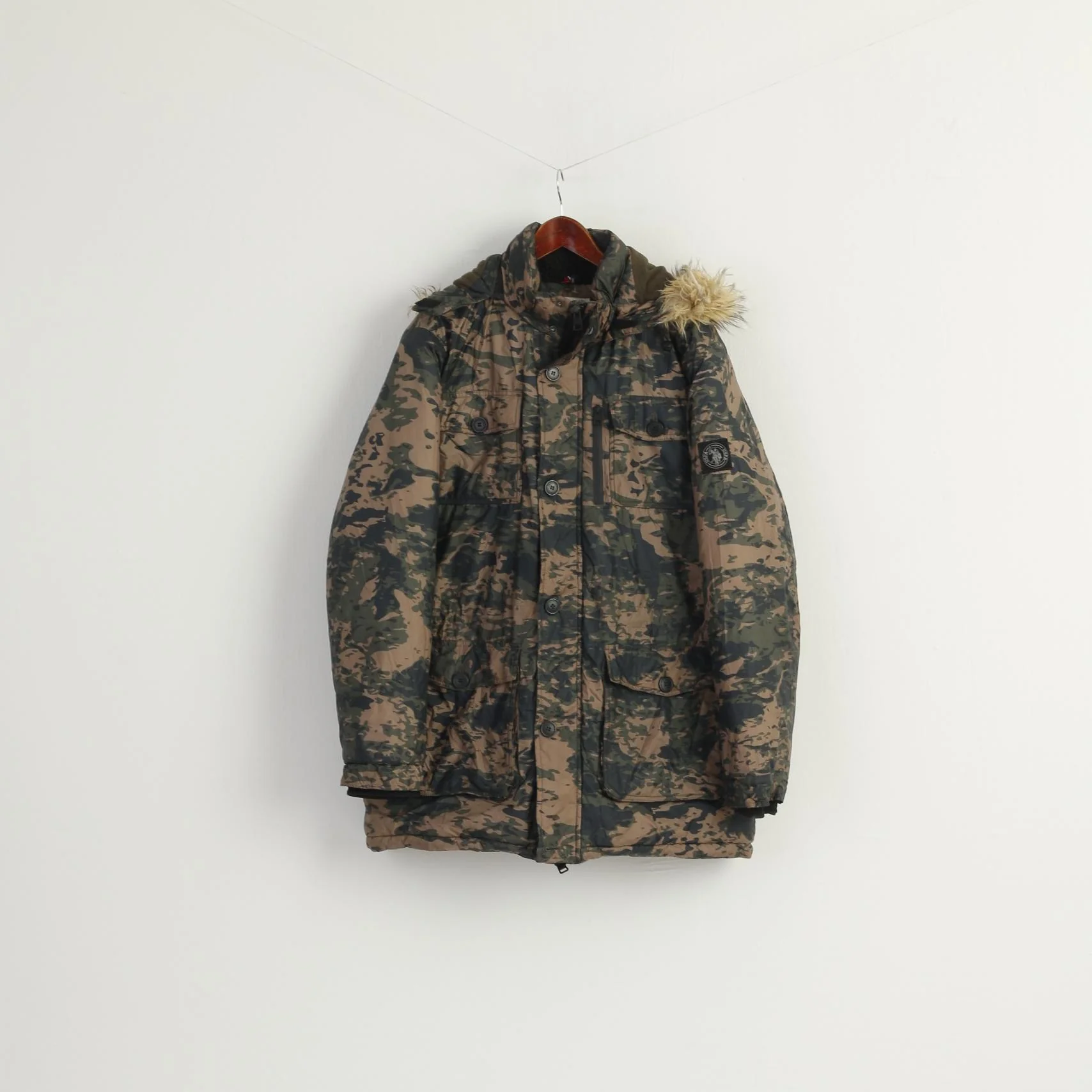 U.S. POLO ASSN. Men XL Jacket Green Camouflage Padded Hood Outdoor Parka - Image 2