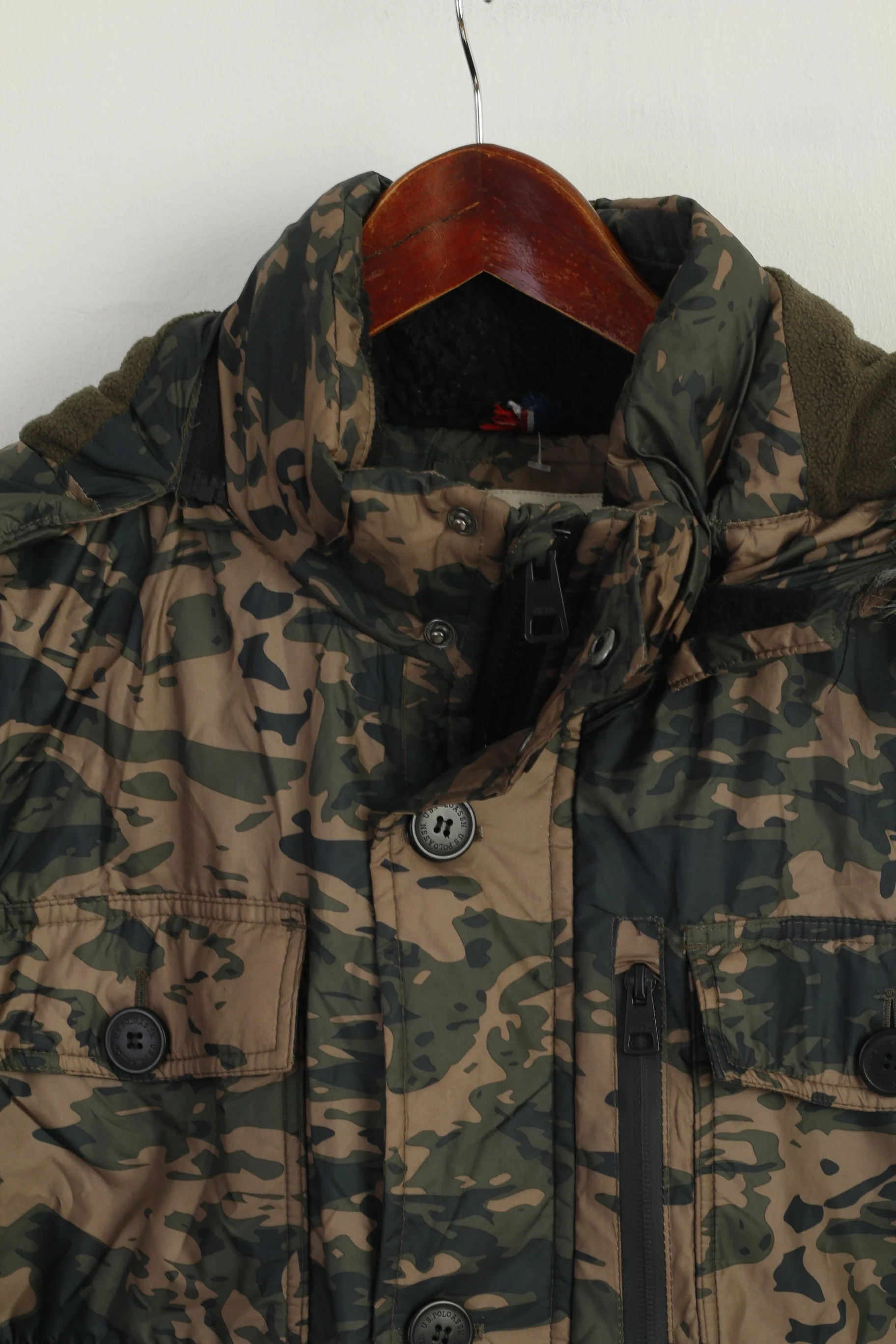 U.S. POLO ASSN. Men XL Jacket Green Camouflage Padded Hood Outdoor Parka - Image 3