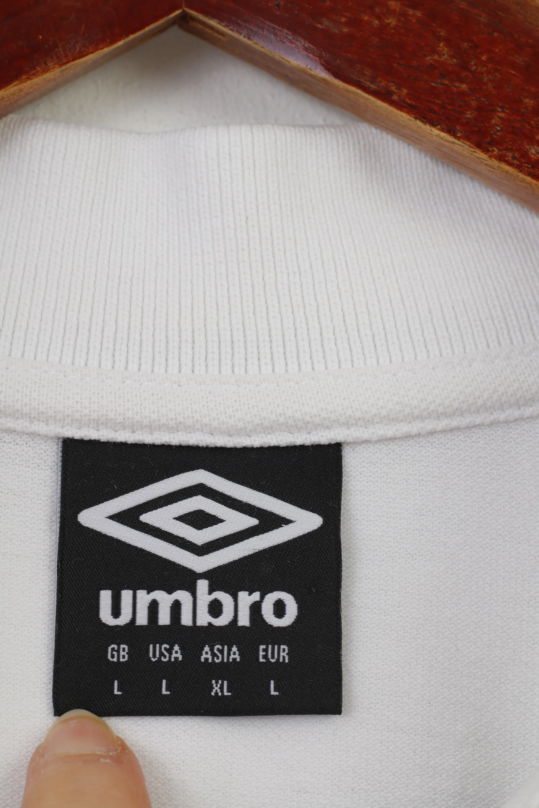 Umbro Men L Polo Shirt Collar White Cotton England Short Sleeve Top - Image 5