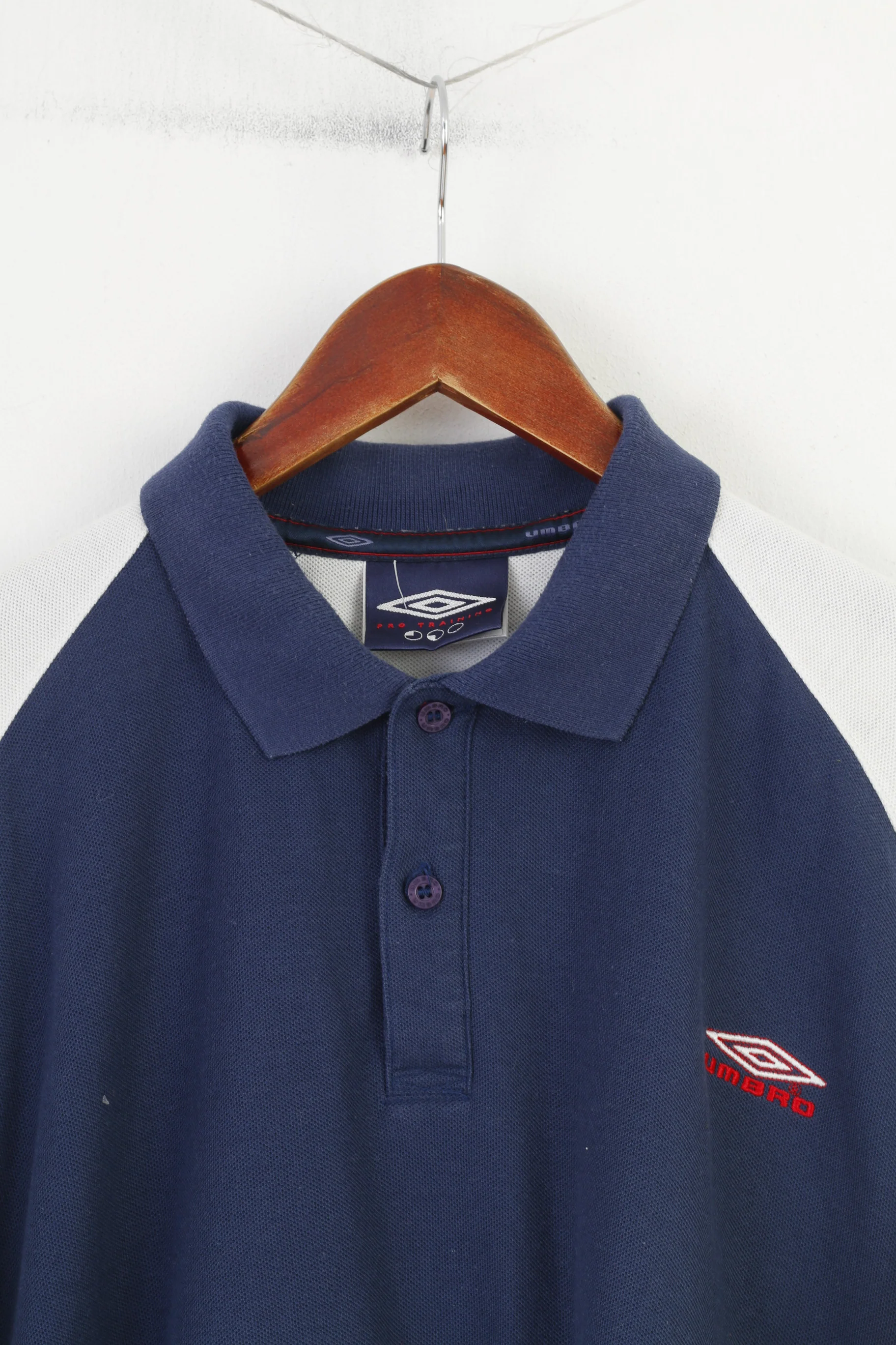 Umbro Men M 38 Polo Shirt Navy Cotton Sport Short Sleeve Vintage Top - Image 2