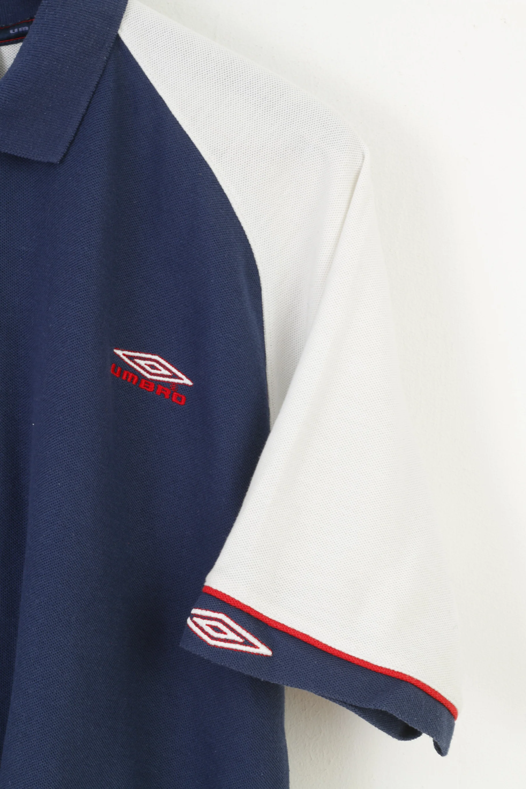 Umbro Men M 38 Polo Shirt Navy Cotton Sport Short Sleeve Vintage Top - Image 3