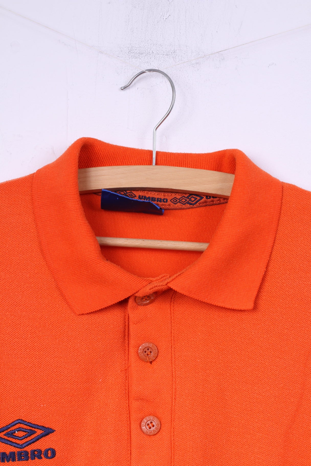 Umbro Mens M Polo Shirt Orange Detailed Buttons Cotton Blend Top - Image 2