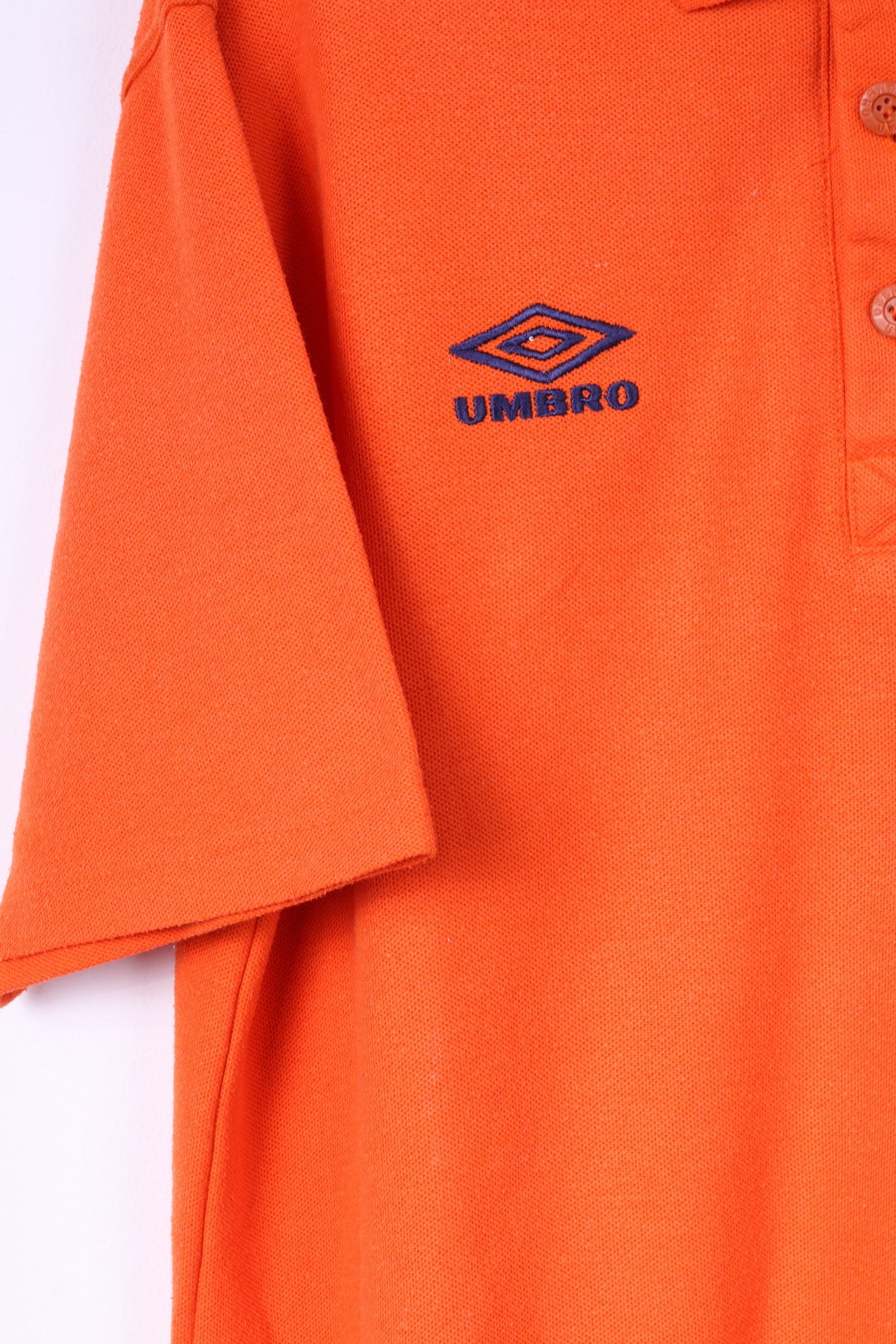 Umbro Mens M Polo Shirt Orange Detailed Buttons Cotton Blend Top - Image 3
