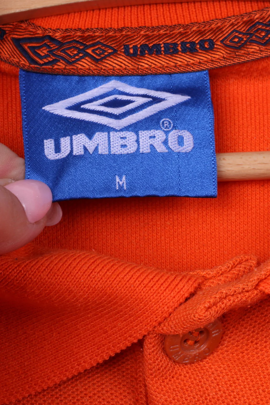 Umbro Mens M Polo Shirt Orange Detailed Buttons Cotton Blend Top - Image 4