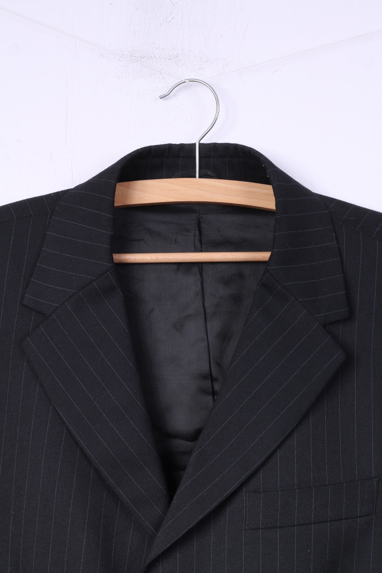 United Colors Of Benetton Men 50 40 Suit Blazer Trousers Black Striped Single Breasted Stretch - Image 2