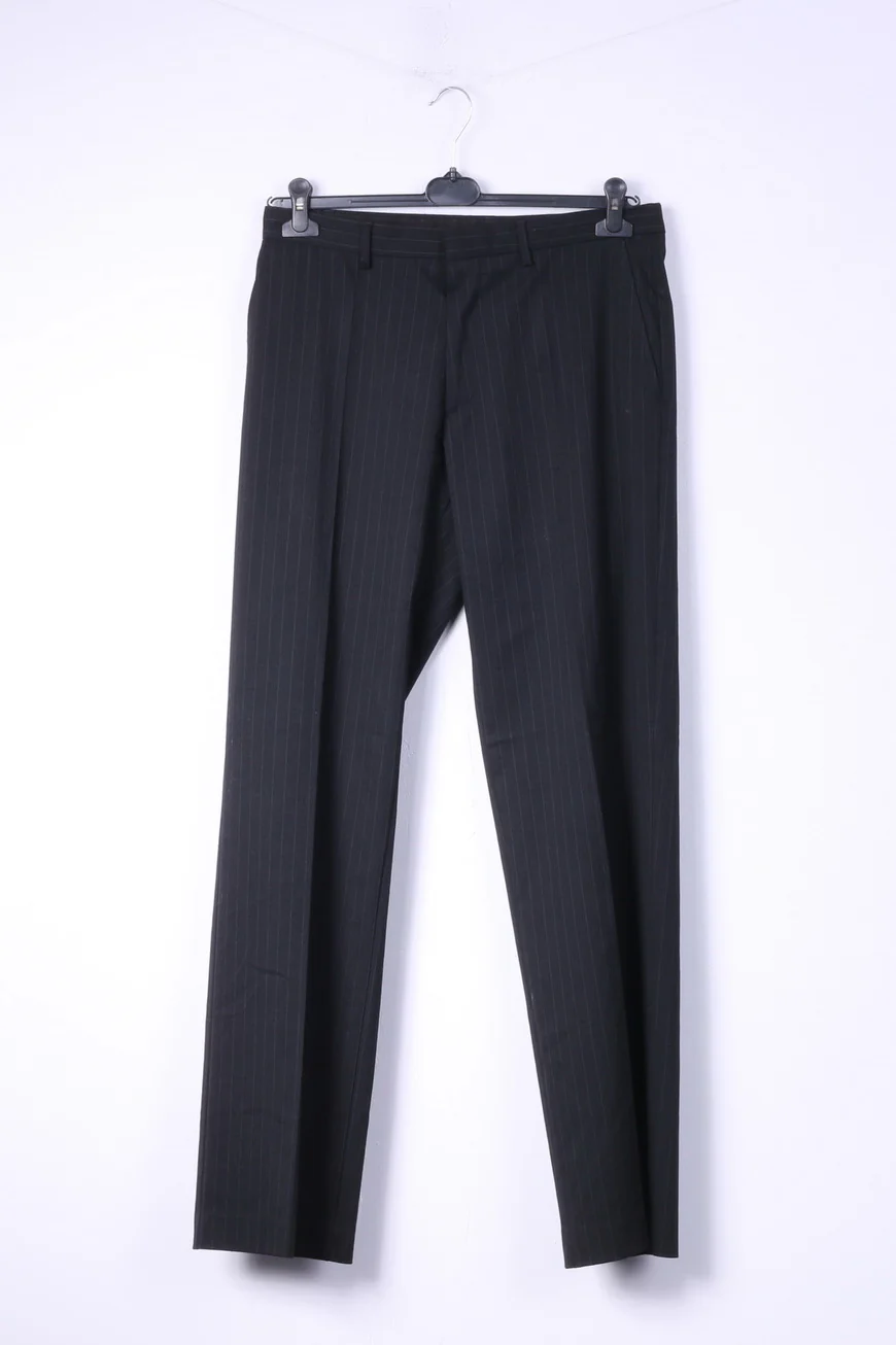 United Colors Of Benetton Men 50 40 Suit Blazer Trousers Black Striped Single Breasted Stretch - Image 7