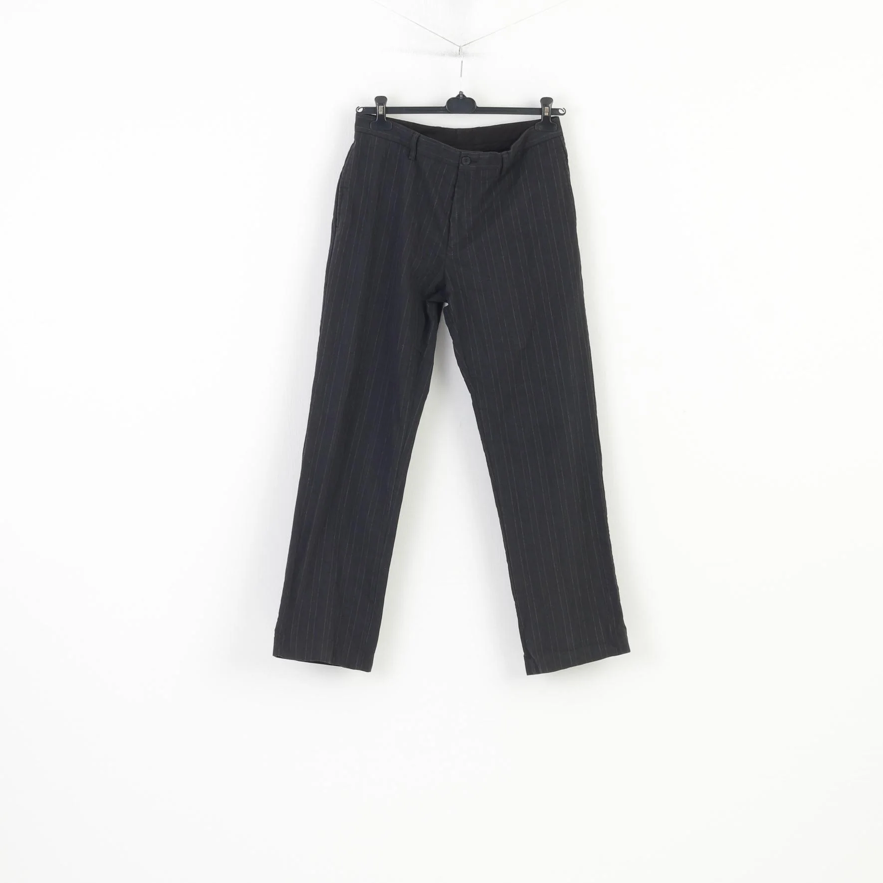 United Colors Of Benetton Men 50 Trousers Striped Cotton Charcoal Pockets Classic Top