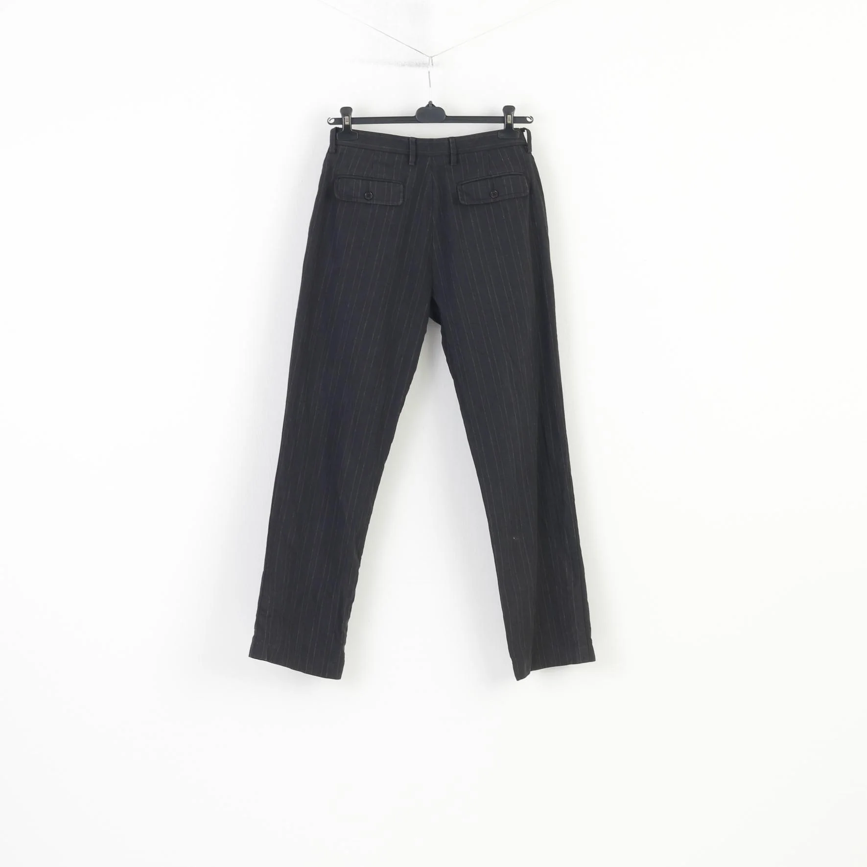United Colors Of Benetton Men 50 Trousers Striped Cotton Charcoal Pockets Classic Top - Image 6