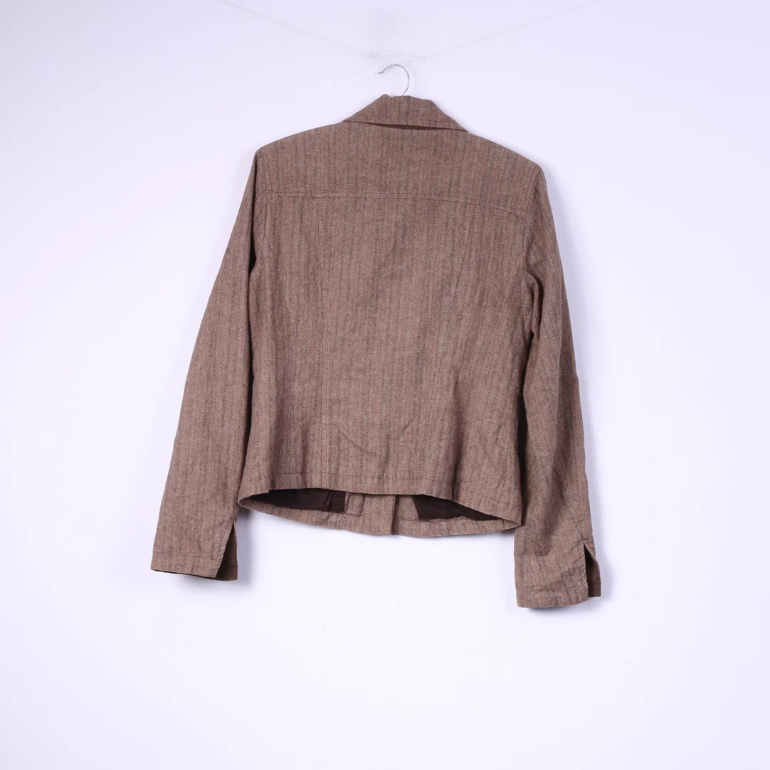 United Colors Of Benetton Womens 44 M Blazer Brown Herringbone Cotton Linen Blend Top - Image 6
