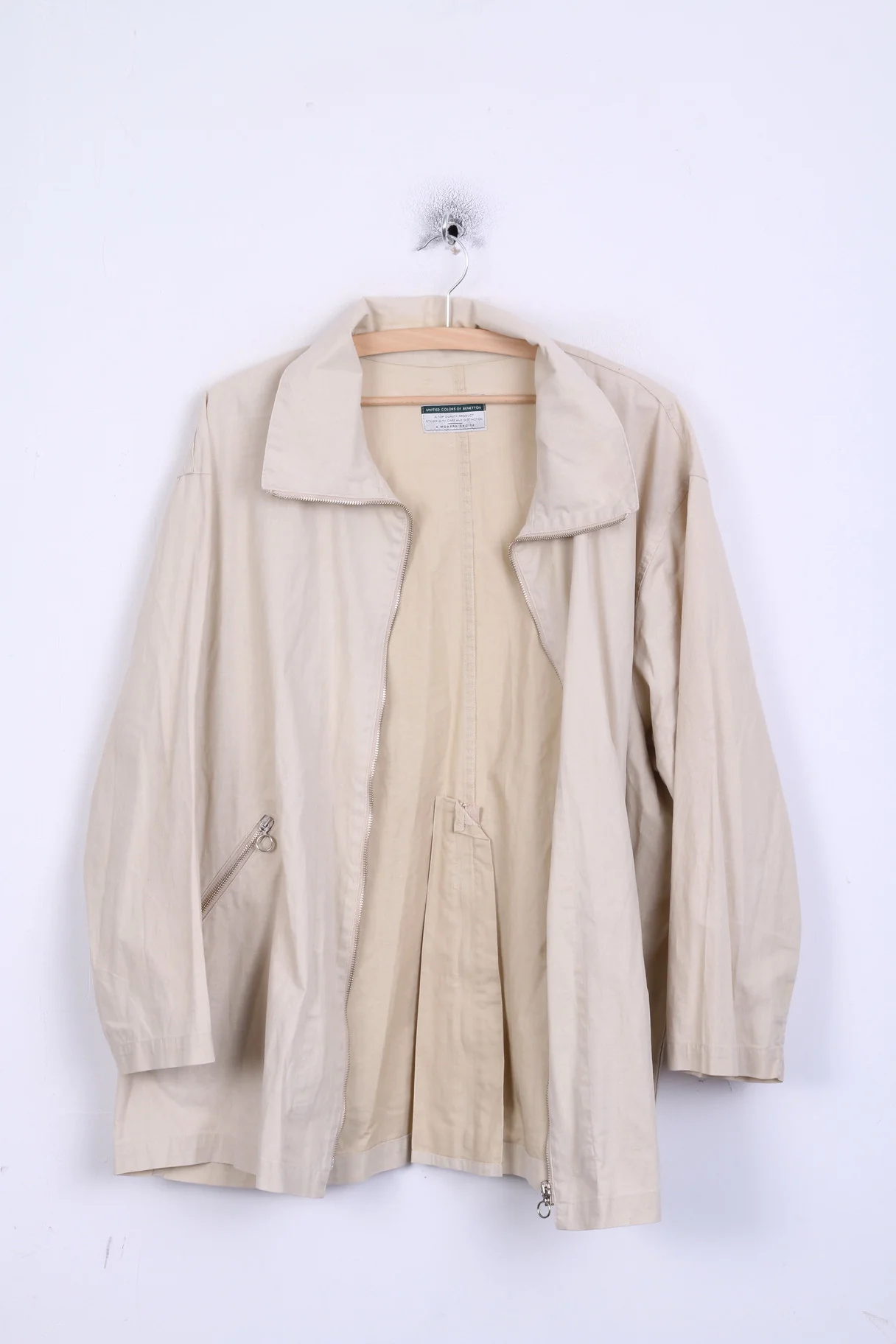 United Colors Of Benetton Womens  44 XL Jacket Beige Cotton Italy - Image 3