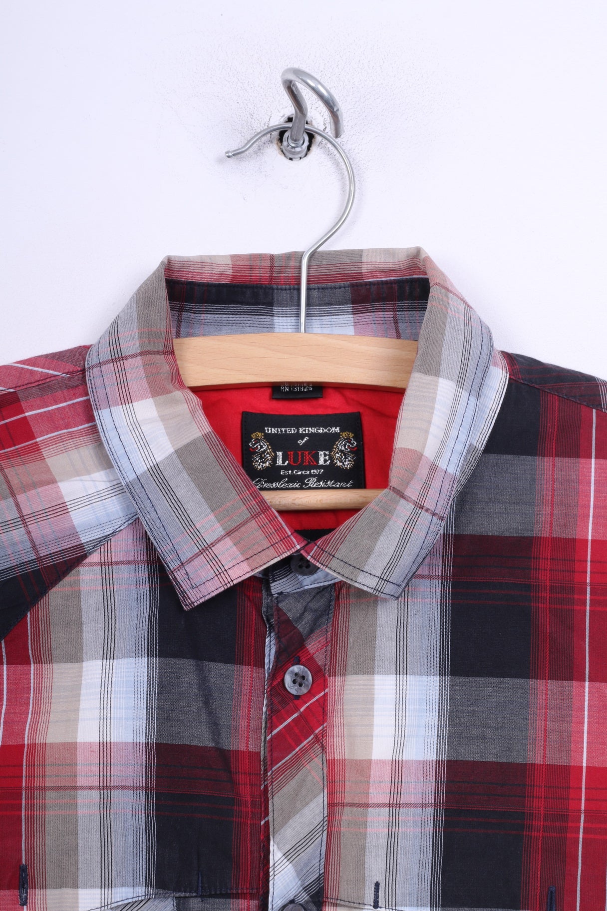 Luke Men M (S) Casual Shirt Red Check Long Sleeve Cotton Top - Image 2