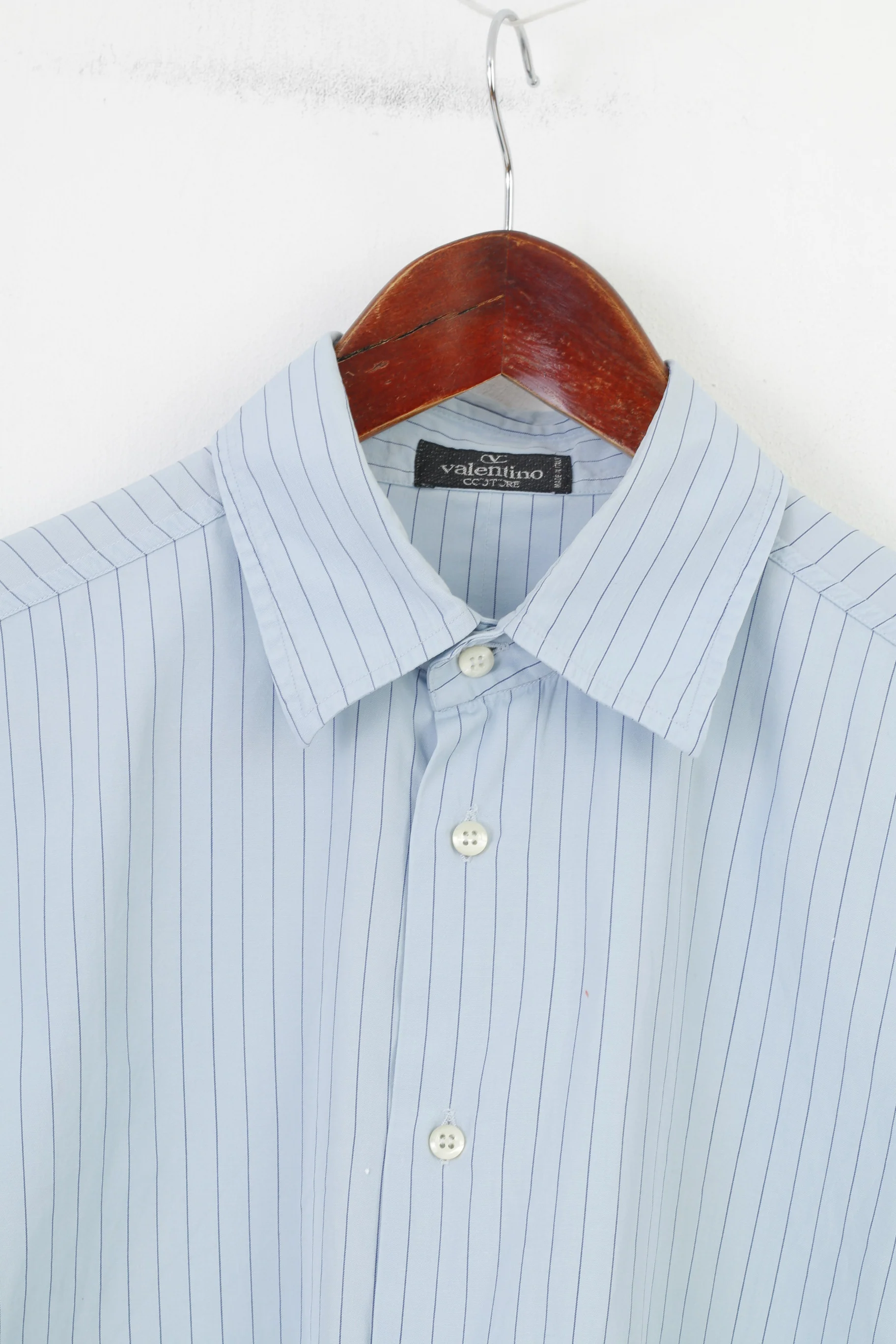 Valentino Men 39 15 1/2 L Casual Shirt Blue Striped Long Sleeve Cotton Italy Top - Image 2