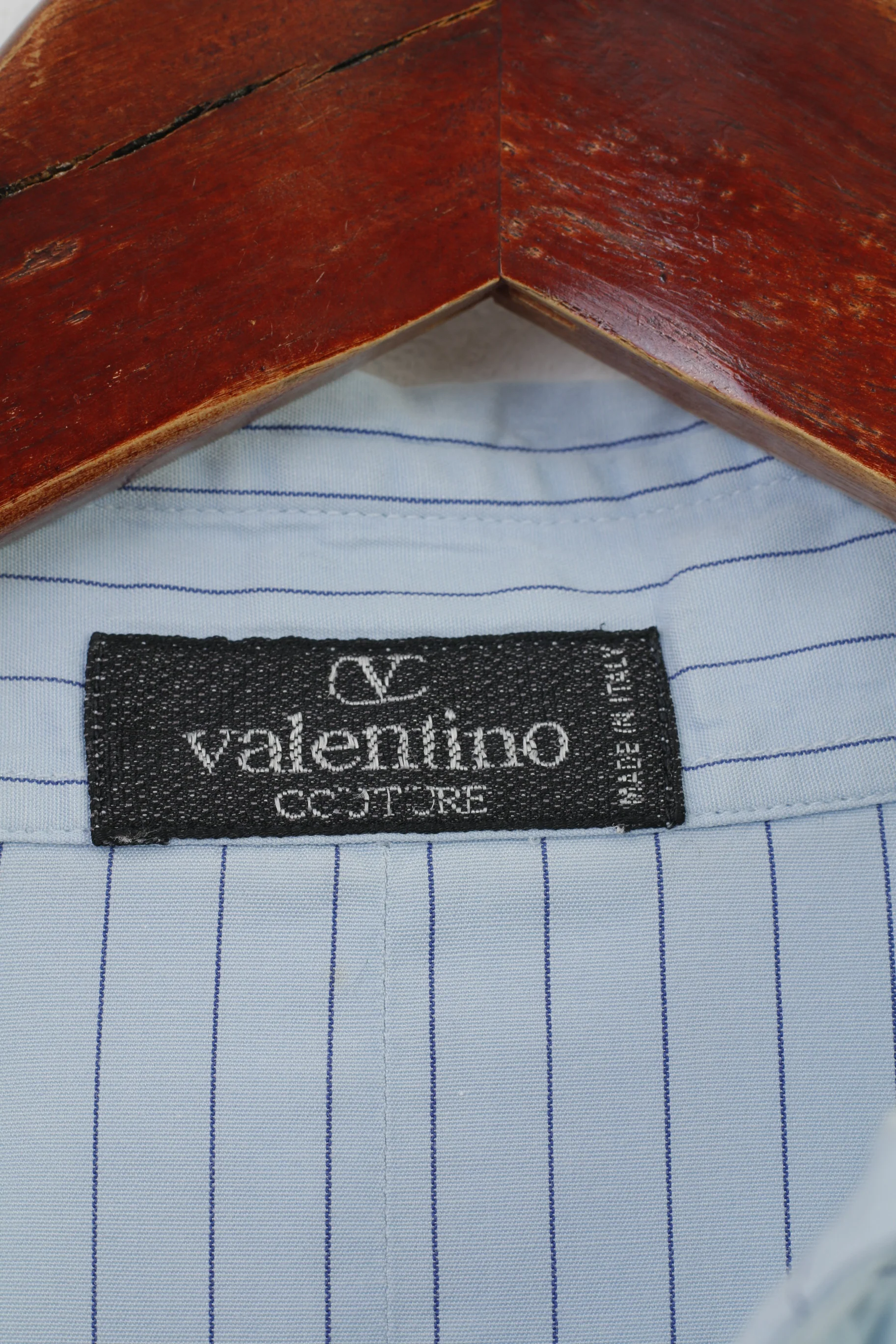 Valentino Men 39 15 1/2 L Casual Shirt Blue Striped Long Sleeve Cotton Italy Top - Image 4