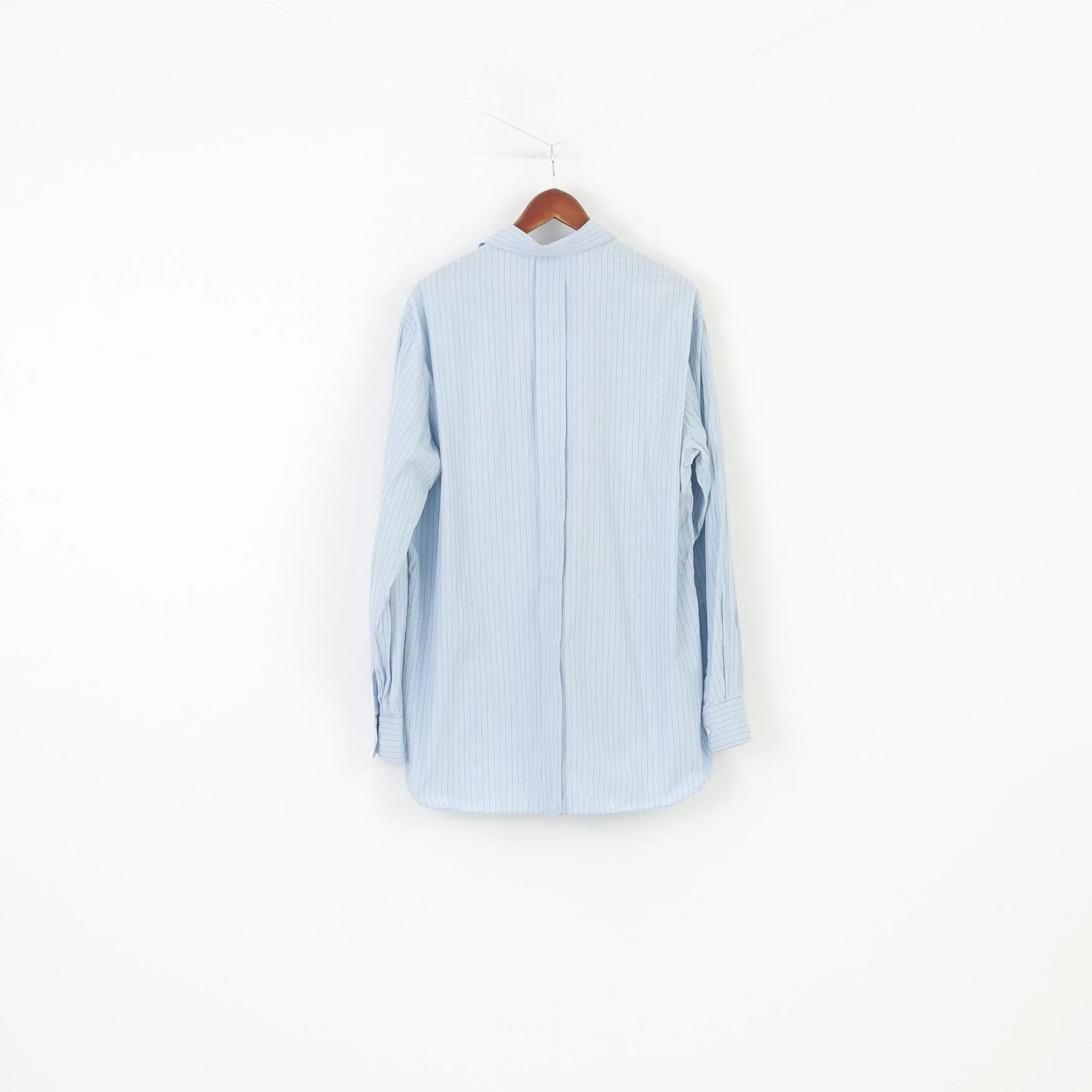 Valentino Men 39 15 1/2 L Casual Shirt Blue Striped Long Sleeve Cotton Italy Top - Image 9