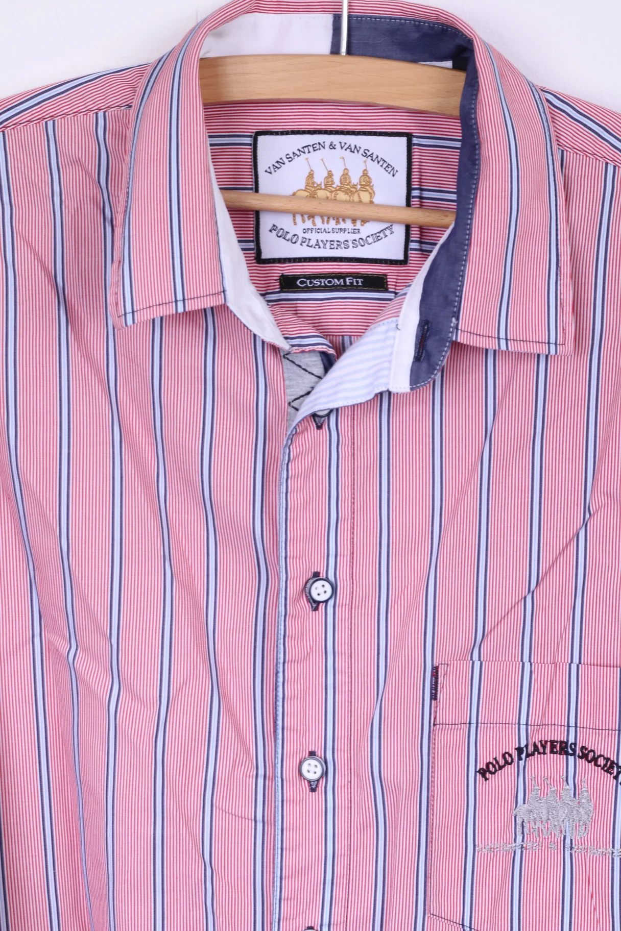 Van Santen & Van Santen Men L Casual Shirt Red Striped Custom Fit Cotton Top - Image 2