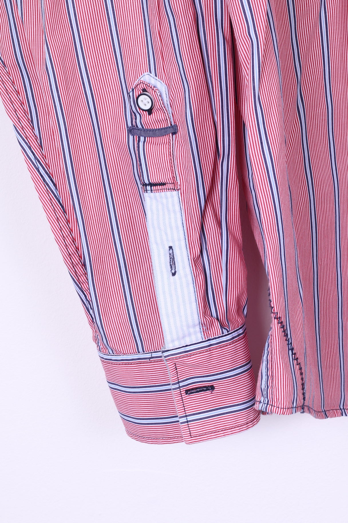 Van Santen & Van Santen Men L Casual Shirt Red Striped Custom Fit Cotton Top - Image 3
