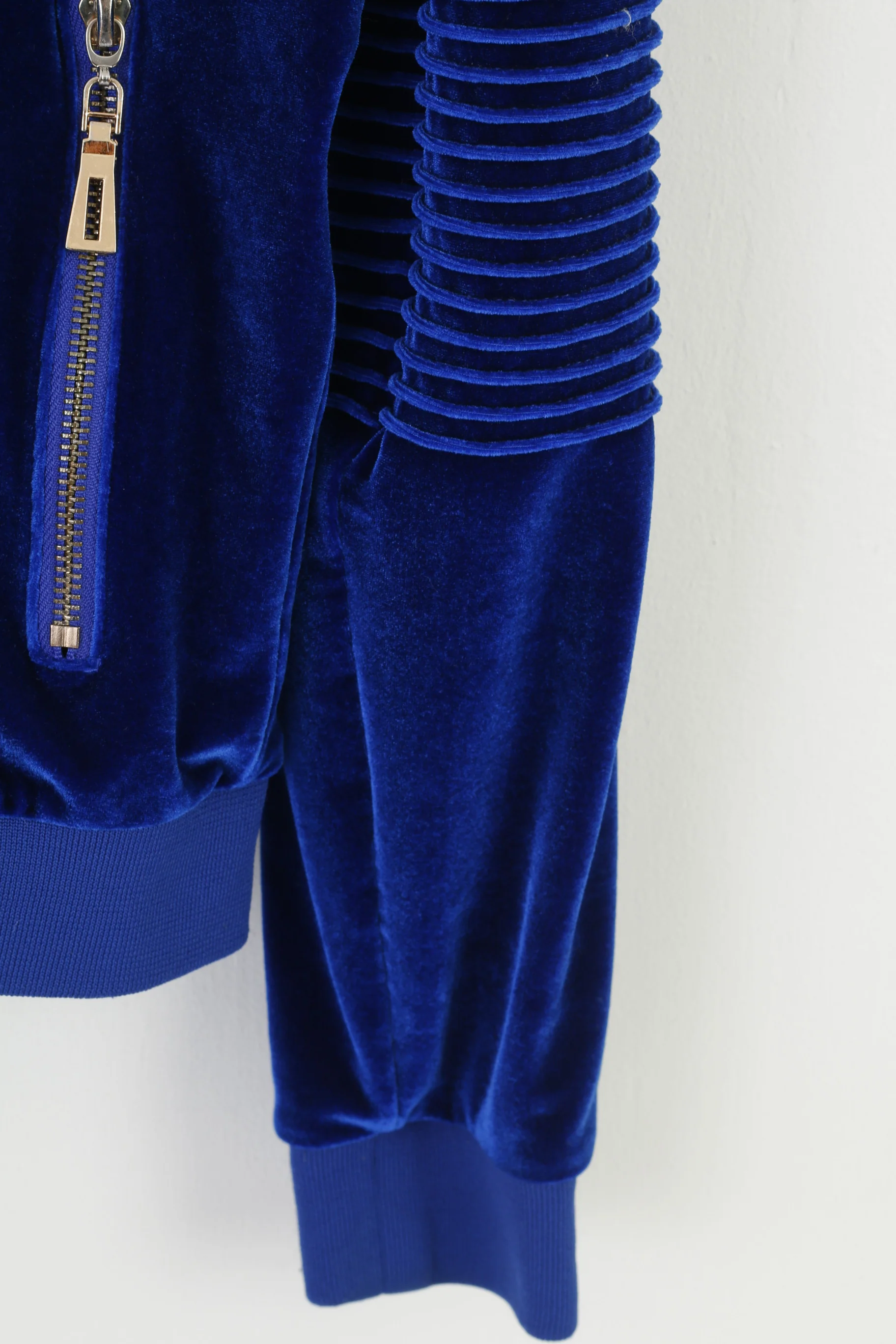 Velvet Woman L Sweatshirt Navy Full Zipper Soft Vintage Hoodie Collar Top - Image 3