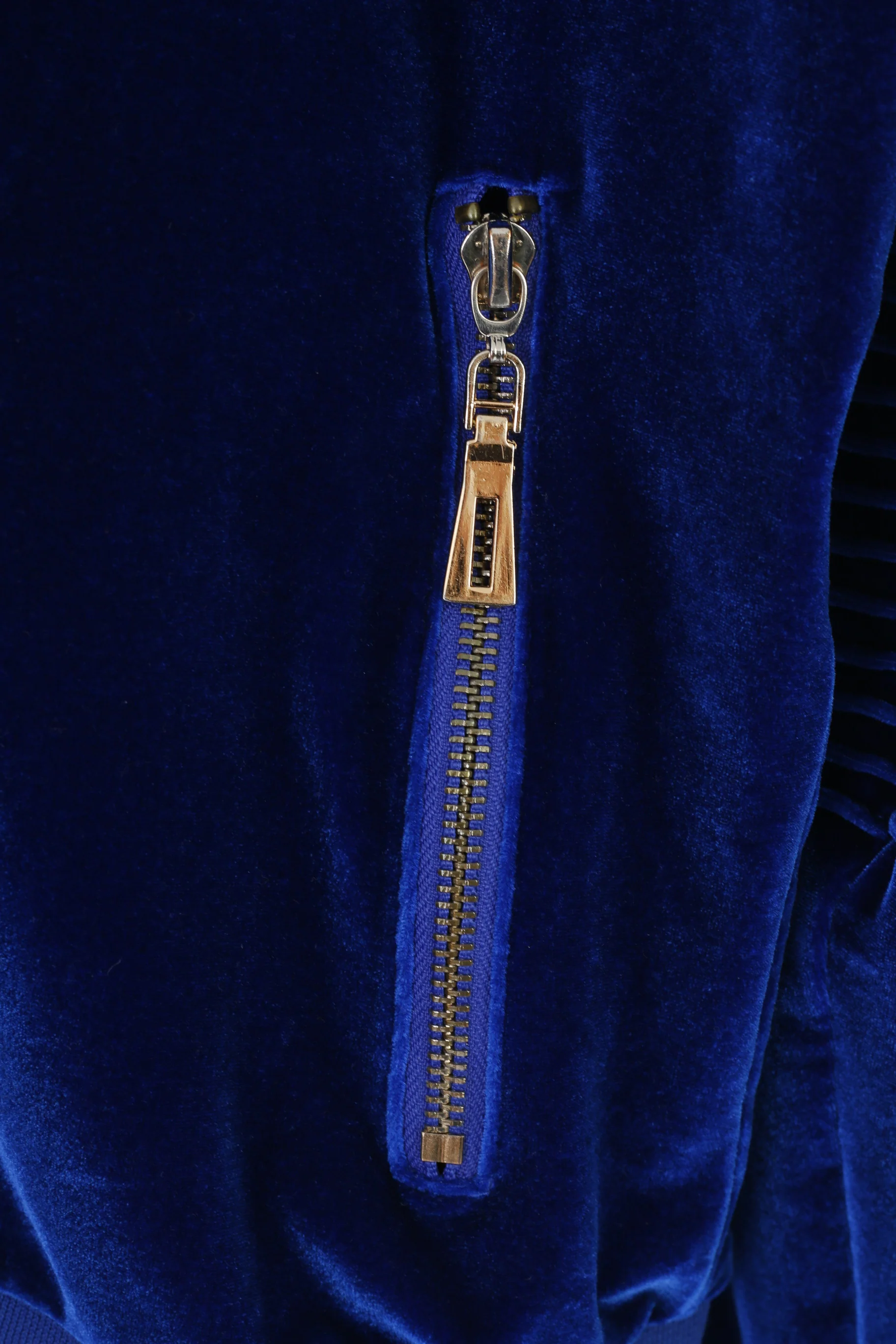 Velvet Woman L Sweatshirt Navy Full Zipper Soft Vintage Hoodie Collar Top - Image 4