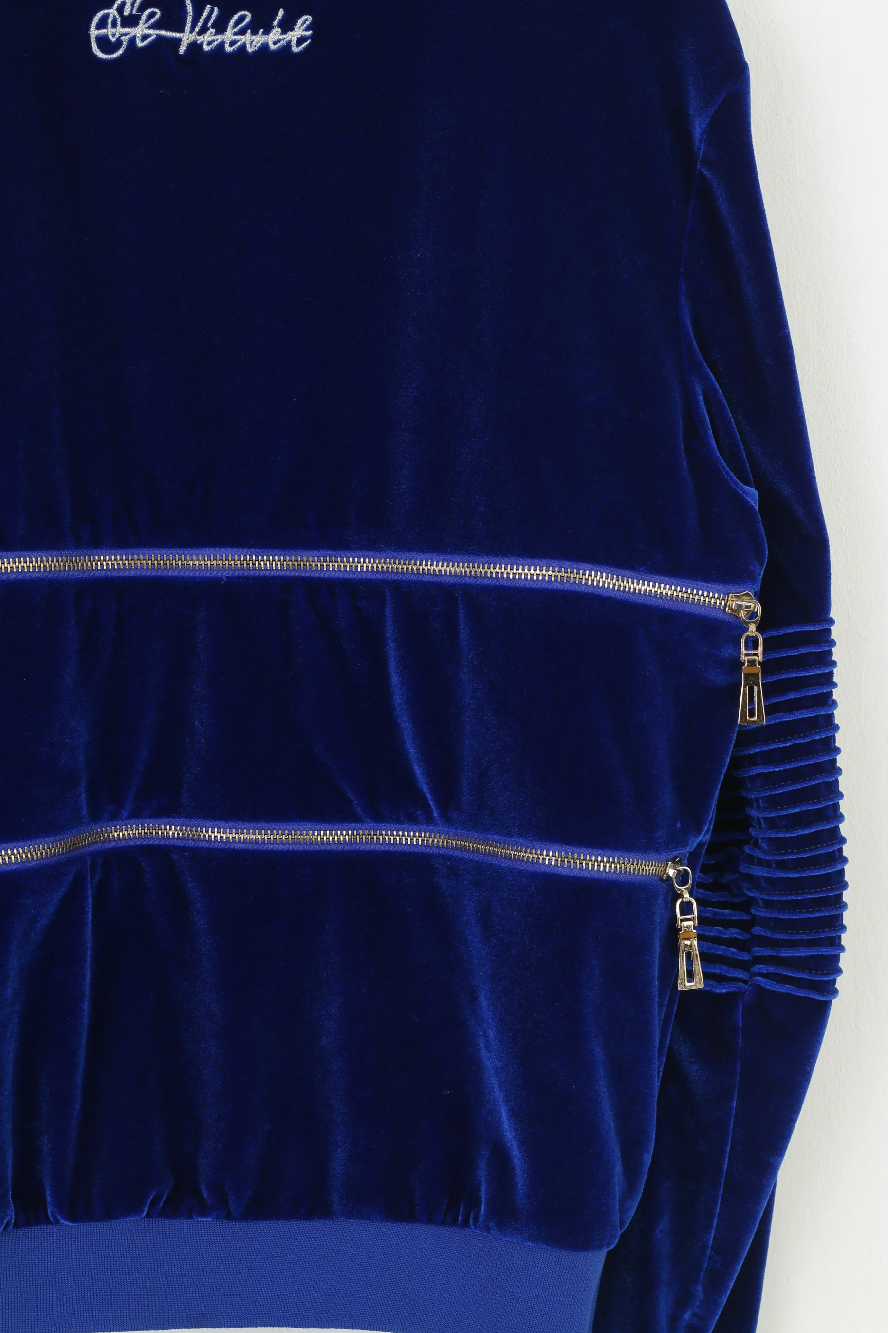 Velvet Woman L Sweatshirt Navy Full Zipper Soft Vintage Hoodie Collar Top - Image 7