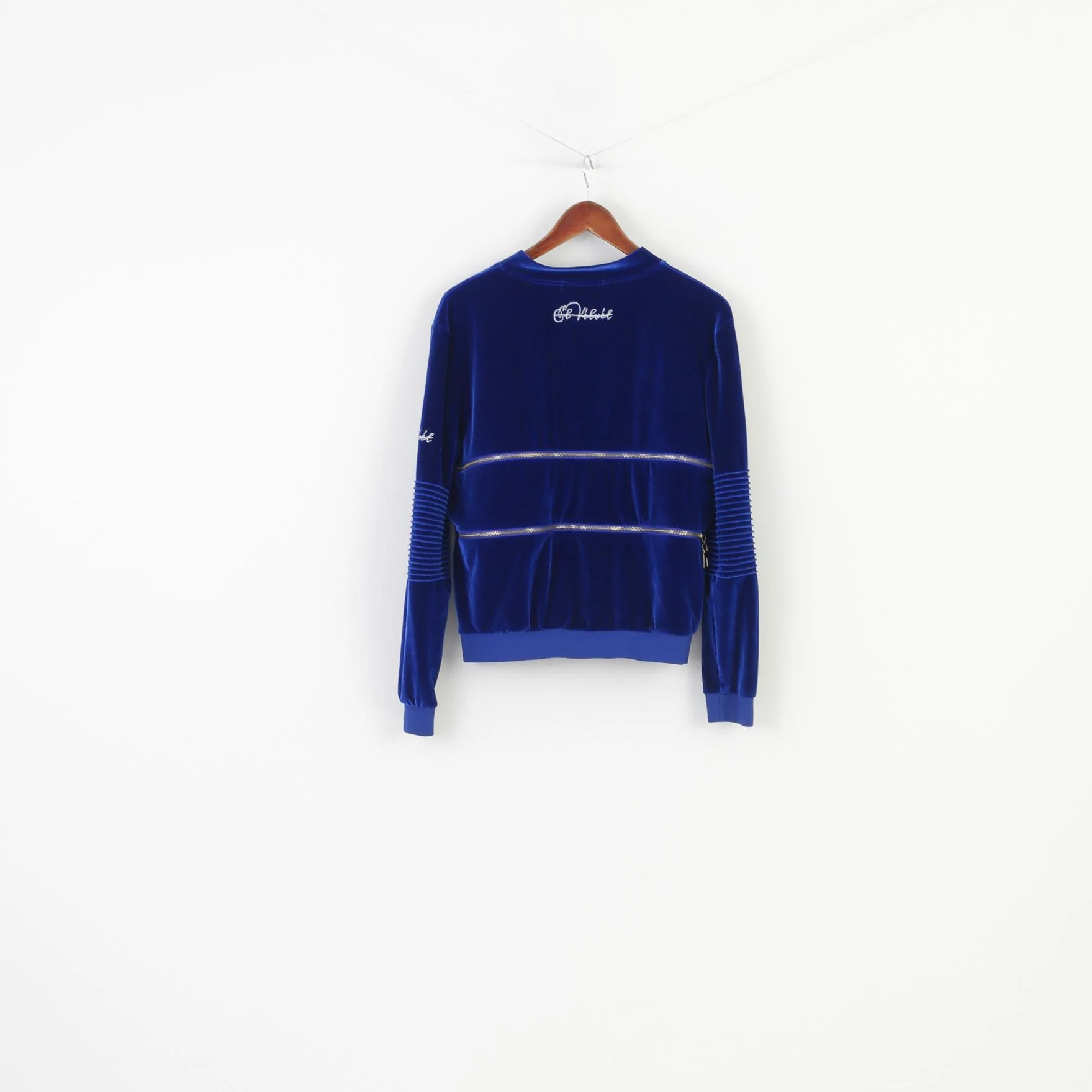 Velvet Woman L Sweatshirt Navy Full Zipper Soft Vintage Hoodie Collar Top - Image 8