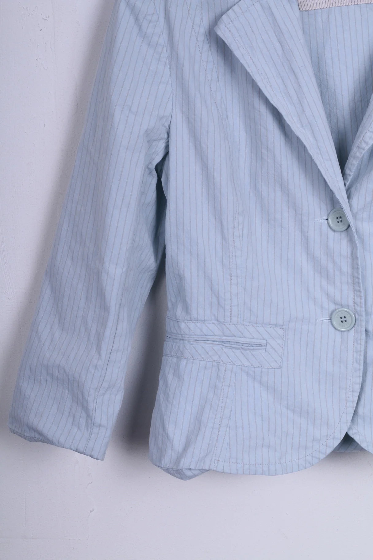Veronika Maine Womens 10 M Blazer Jacket Single Breasted Blue 3/4 Sleeves Striped Cotton - Image 2