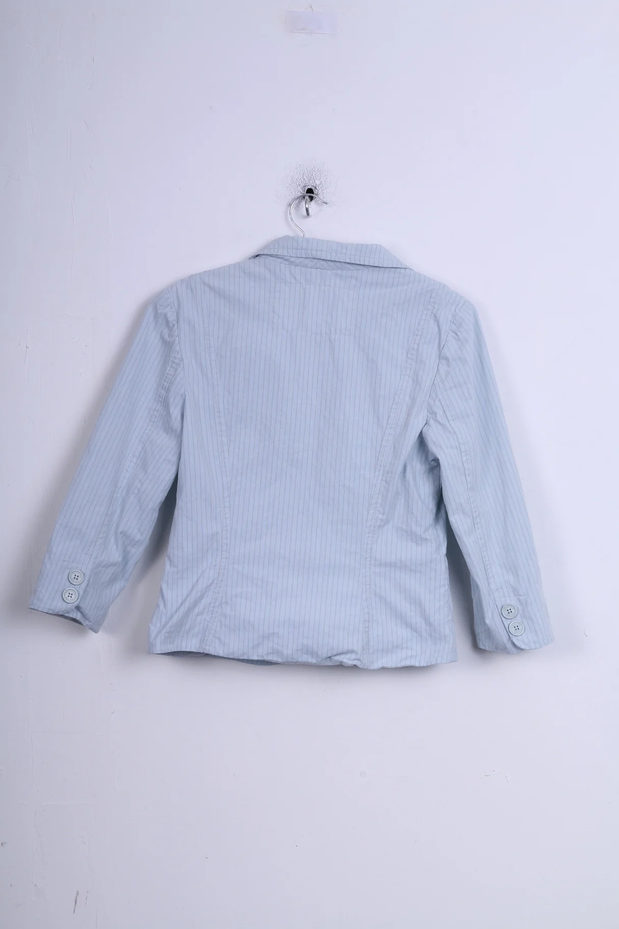 Veronika Maine Womens 10 M Blazer Jacket Single Breasted Blue 3/4 Sleeves Striped Cotton - Image 4