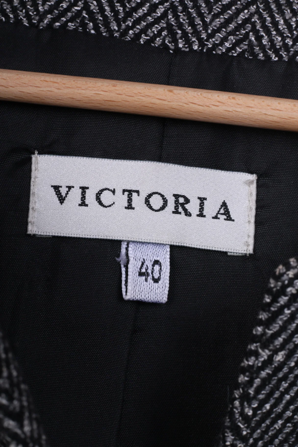 Victoria Womens 40 M Suit Set Trousers Blazer Set 2 Pice Business Herringbone Black/White Wool - Image 3