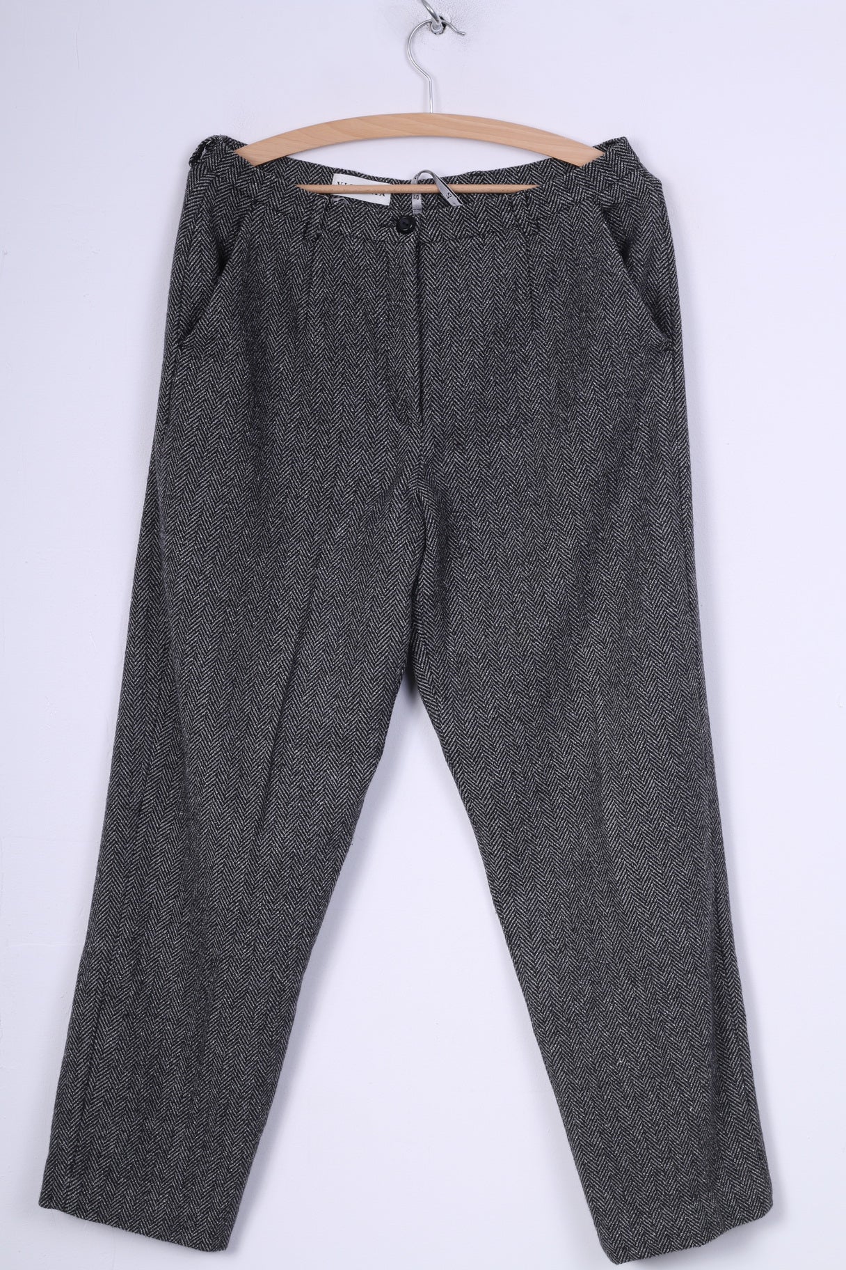 Victoria Womens 40 M Suit Set Trousers Blazer Set 2 Pice Business Herringbone Black/White Wool - Image 7