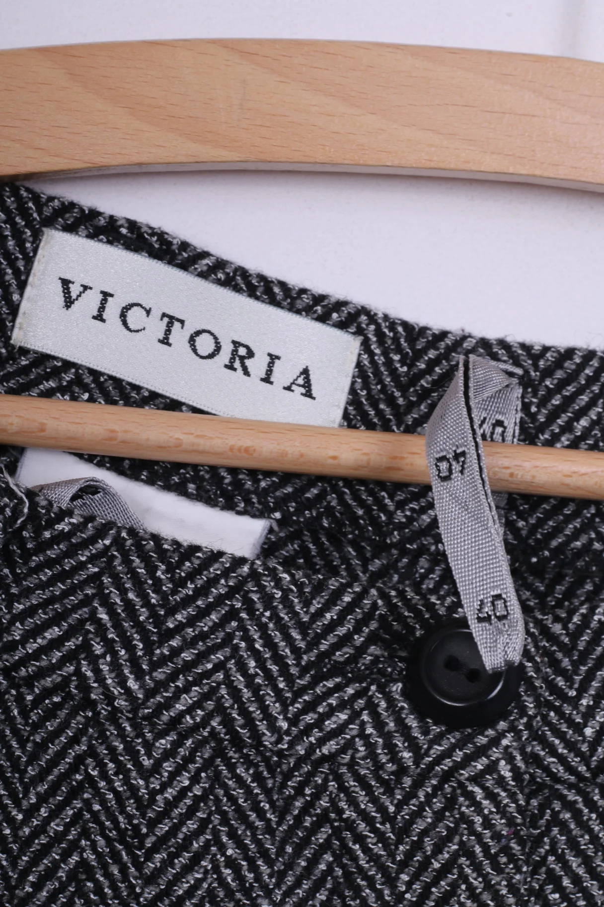 Victoria Womens 40 M Suit Set Trousers Blazer Set 2 Pice Business Herringbone Black/White Wool - Image 9