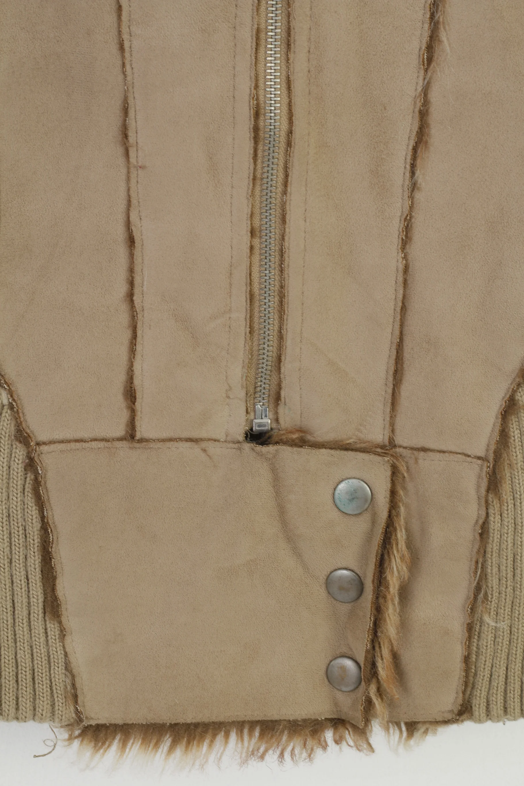 Vila Women M Vest Bodywarmer Waistcoat Fur Beige Collar Full Zipper Sleeveless Top - Image 4