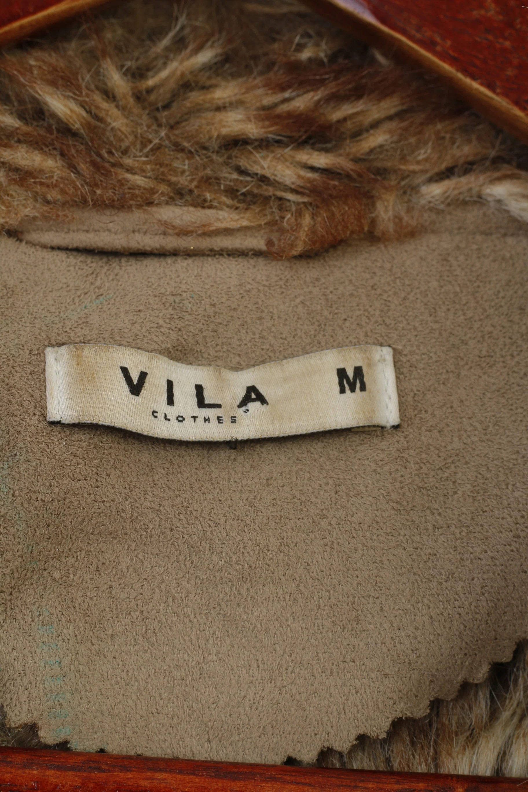 Vila Women M Vest Bodywarmer Waistcoat Fur Beige Collar Full Zipper Sleeveless Top - Image 5