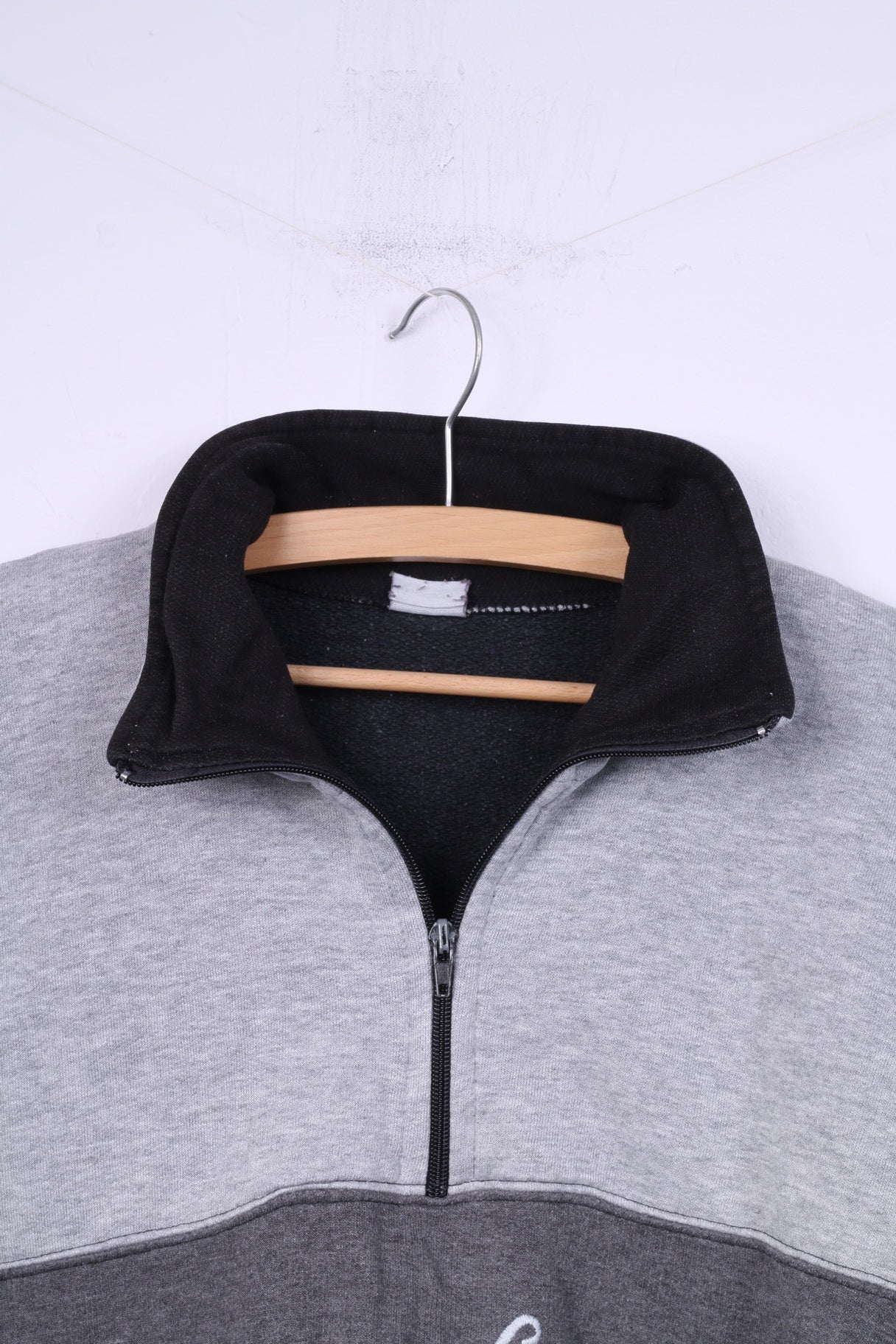 Vintage Mens S Sweatshirt Grey Jumper Zip Neck Retro Graphic Top - Image 2