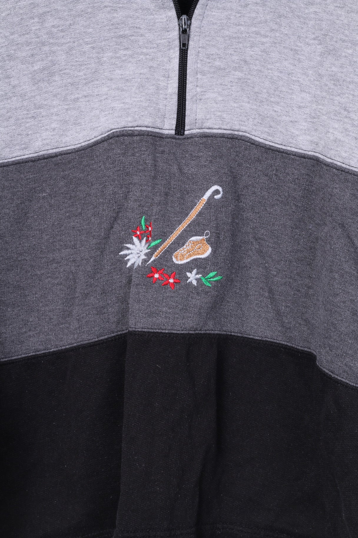 Vintage Mens S Sweatshirt Grey Jumper Zip Neck Retro Graphic Top - Image 3