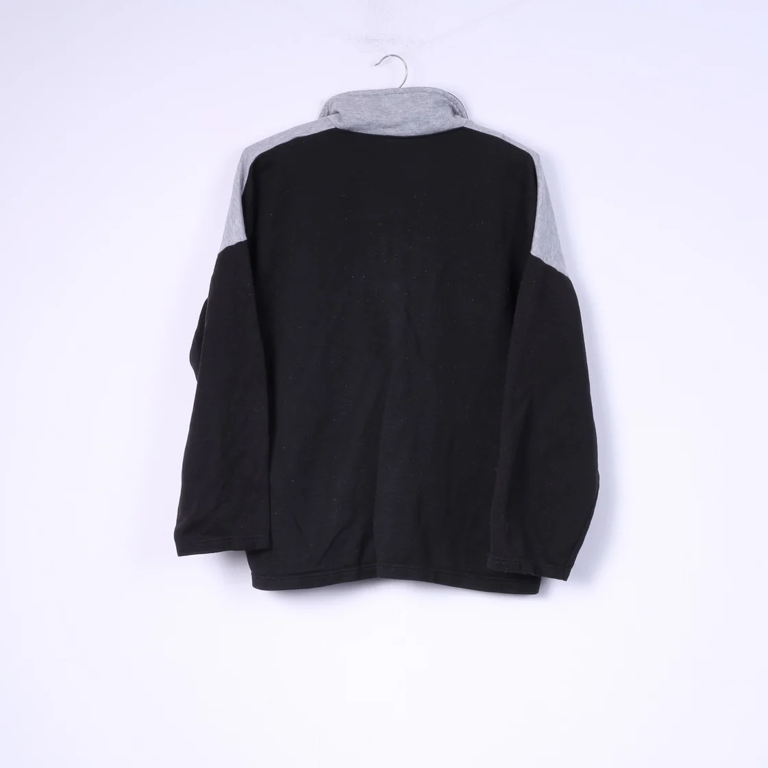 Vintage Mens S Sweatshirt Grey Jumper Zip Neck Retro Graphic Top - Image 4