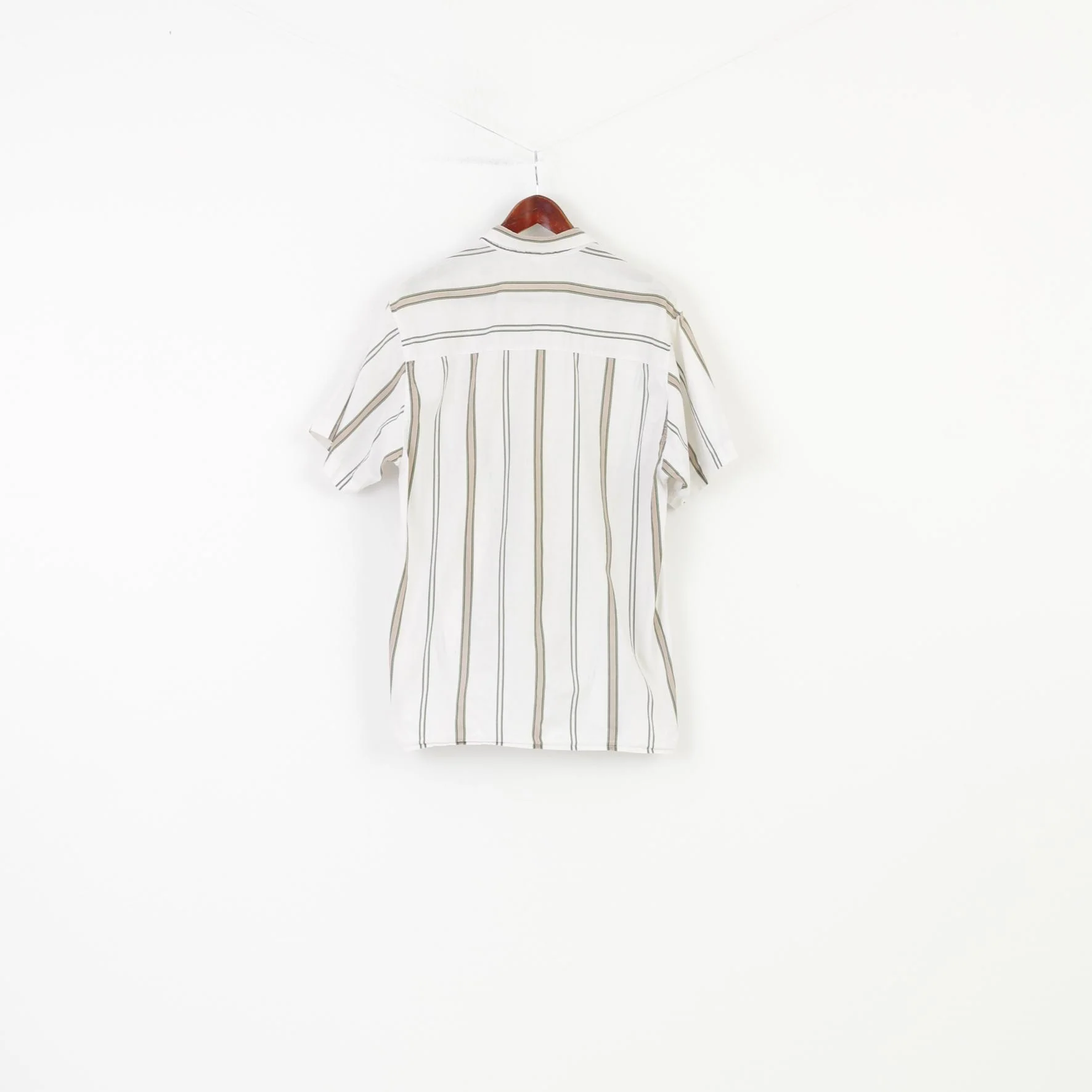 Vintage 37/38 M Men Casual Shirt Hawaii Striped White Cotton Short Sleeve Sportwear Collar Summer Top - Image 6
