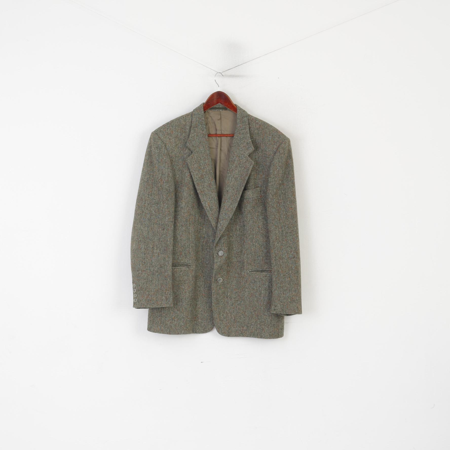 Vintage Men 42 Blazer Green Tweed 100% Wool Single Breasted Retro Jacket - Image 2