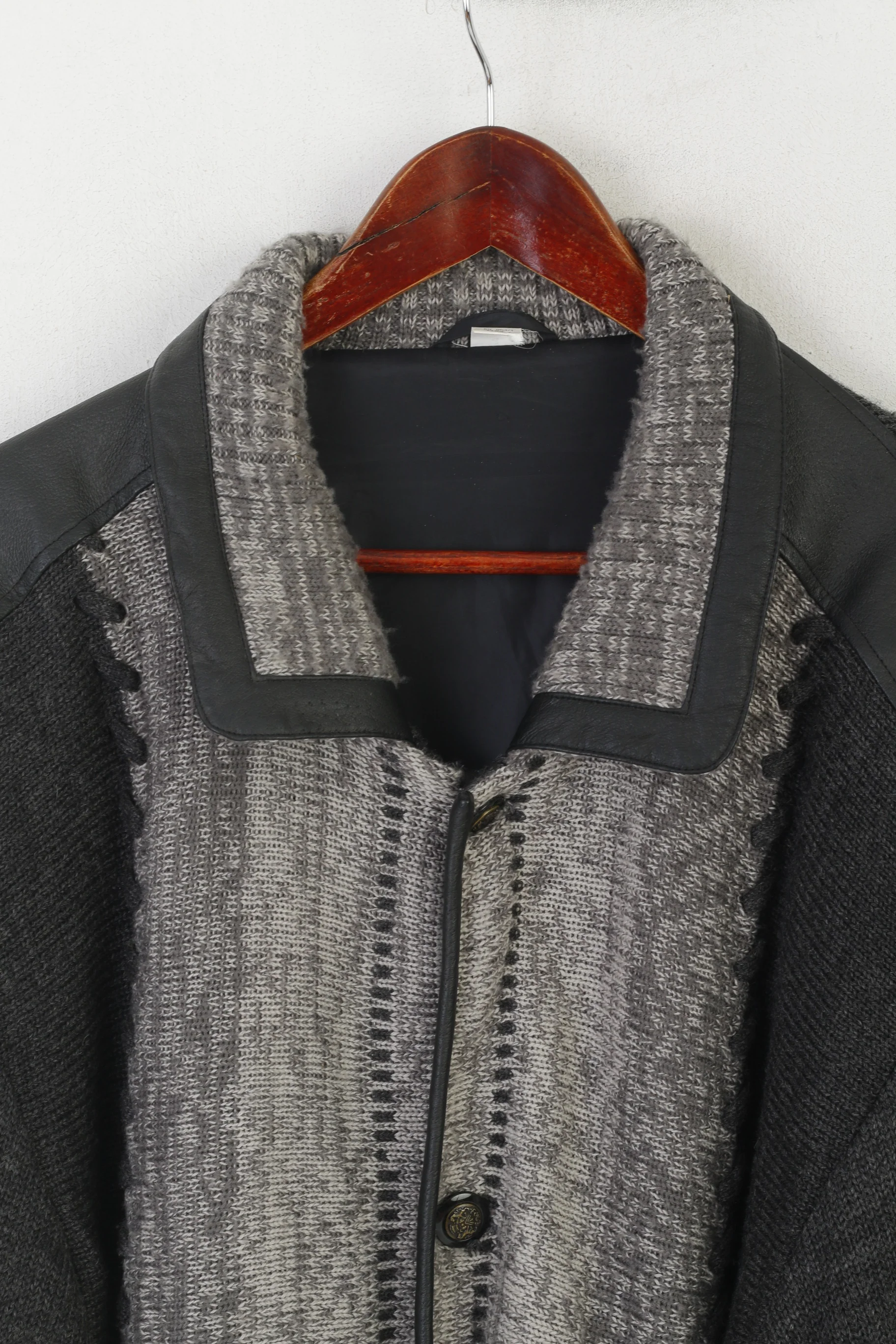 Vintage Men 46 56 XXL Cardigan Gray Wool Padded Heavy Detailed Buttons Sweater - Image 3