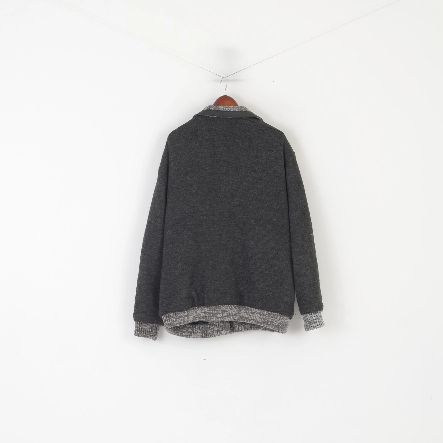 Vintage Men 46 56 XXL Cardigan Gray Wool Padded Heavy Detailed Buttons Sweater - Image 8