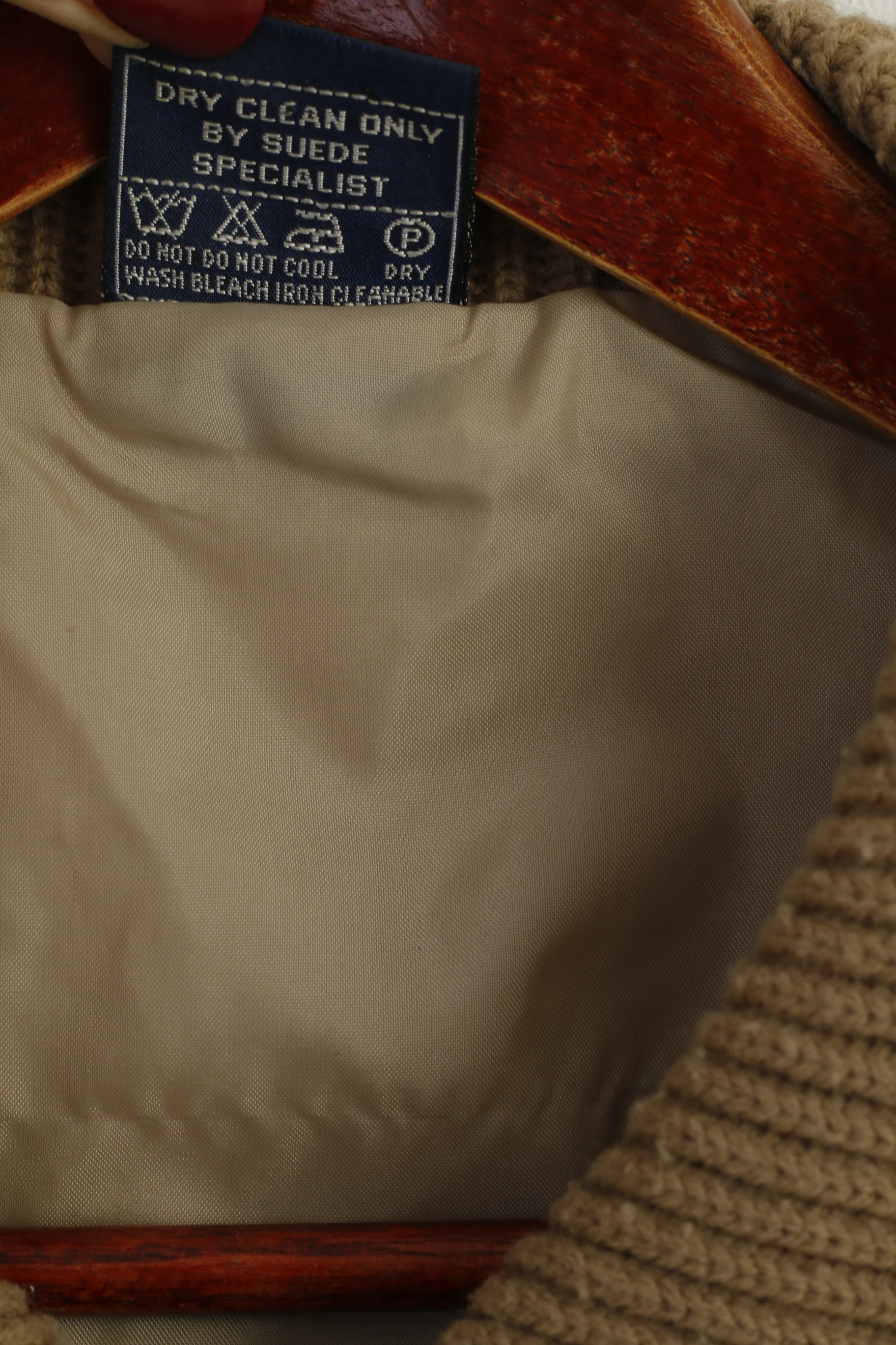 Vintage Men 46 S/M Jacket Beige Suede Leather Knitted Zip Up Retro Classic Korea Top - Image 6
