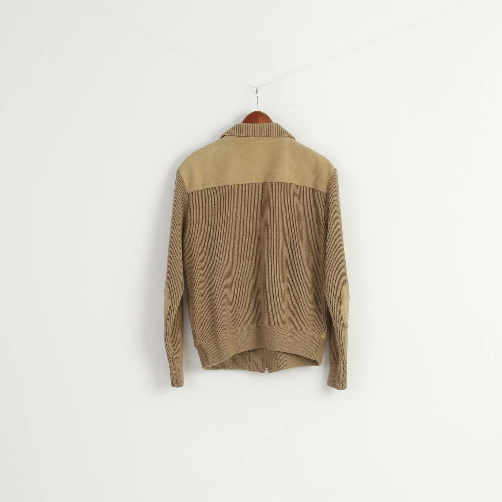 Vintage Men 46 S/M Jacket Beige Suede Leather Knitted Zip Up Retro Classic Korea Top - Image 8