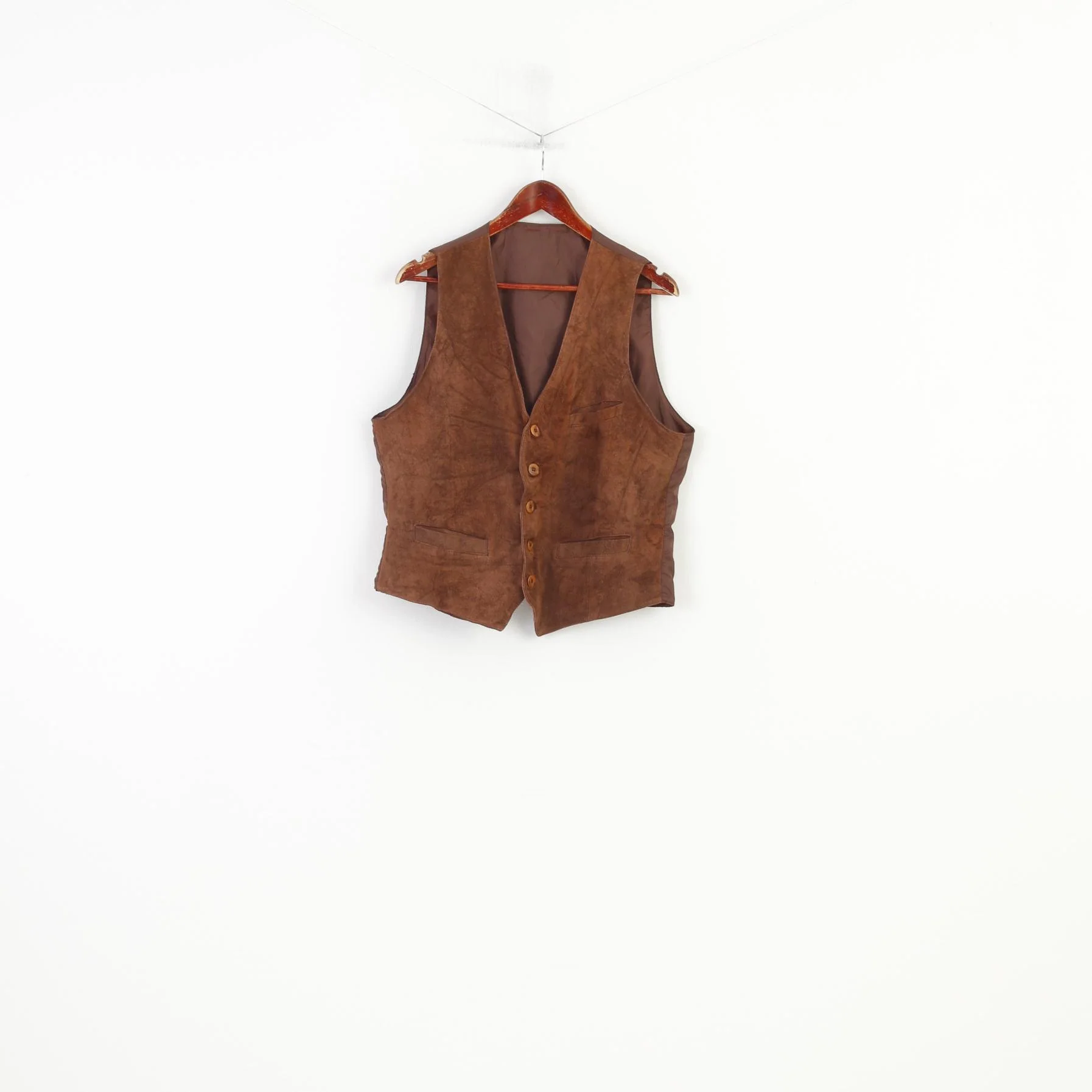 Vintage Men 50 40 Vest Brown Leather Bottoms Classic Vintage V Neck Top