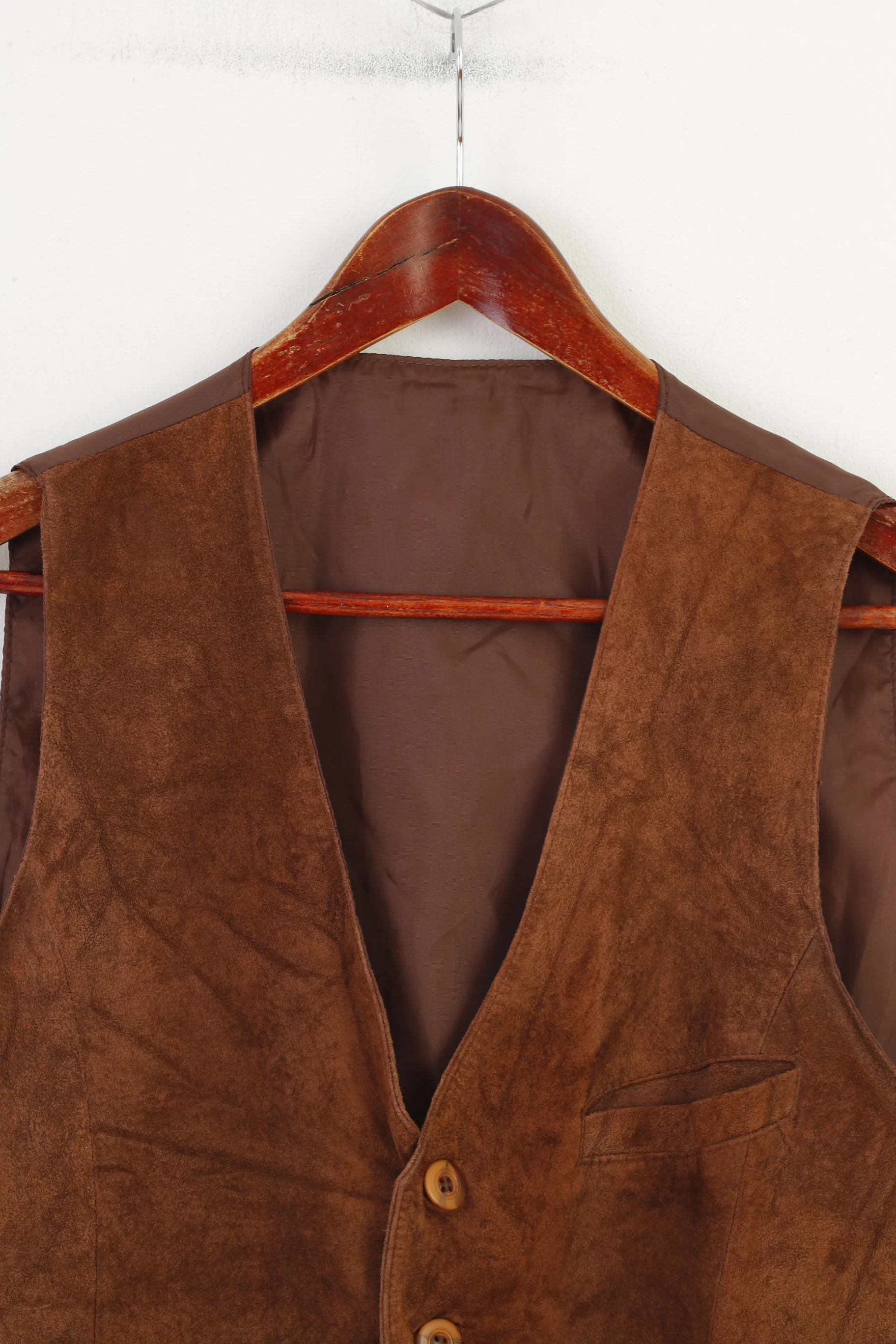 Vintage Men 50 40 Vest Brown Leather Bottoms Classic Vintage V Neck Top - Image 2
