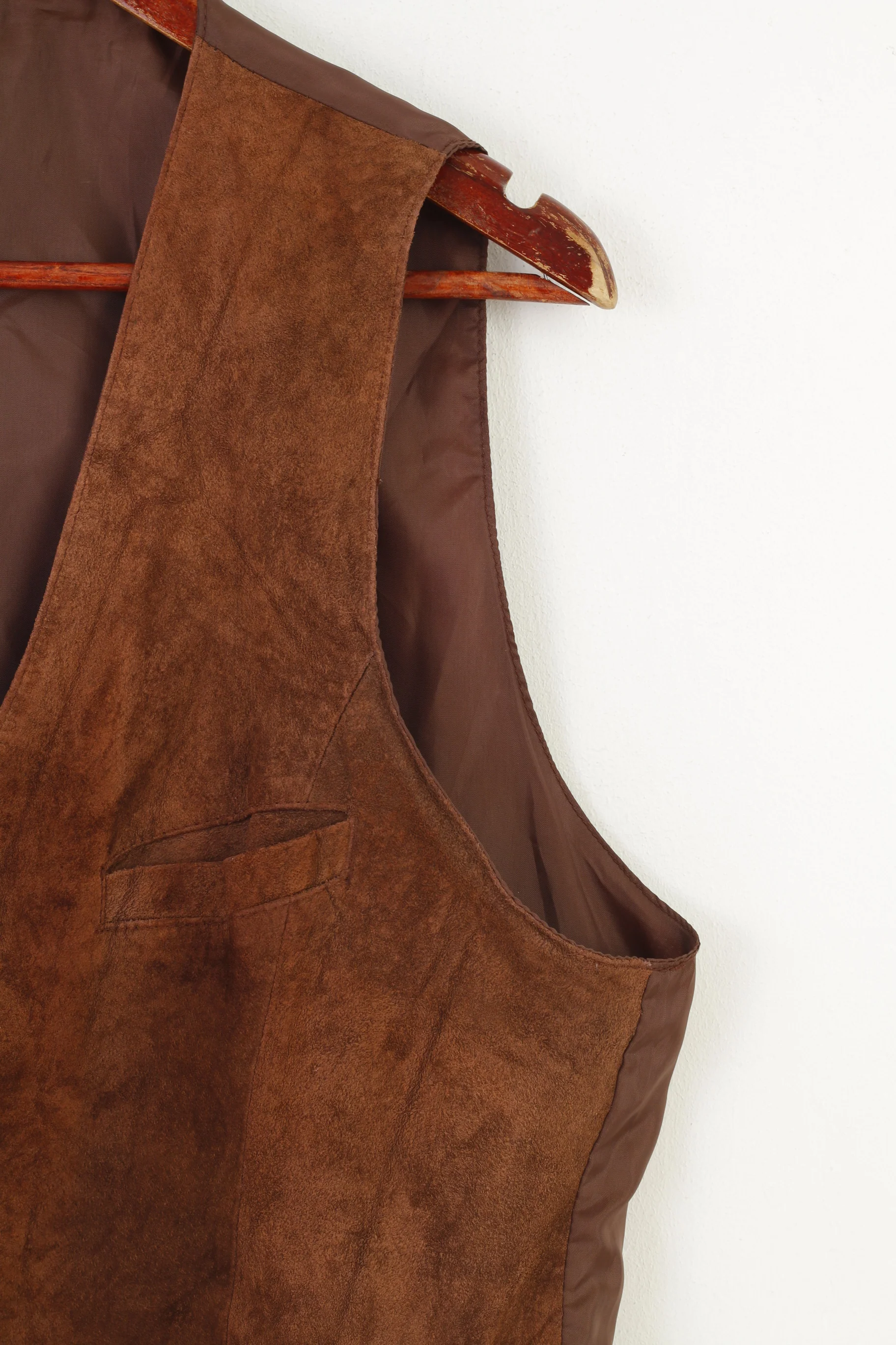 Vintage Men 50 40 Vest Brown Leather Bottoms Classic Vintage V Neck Top - Image 3