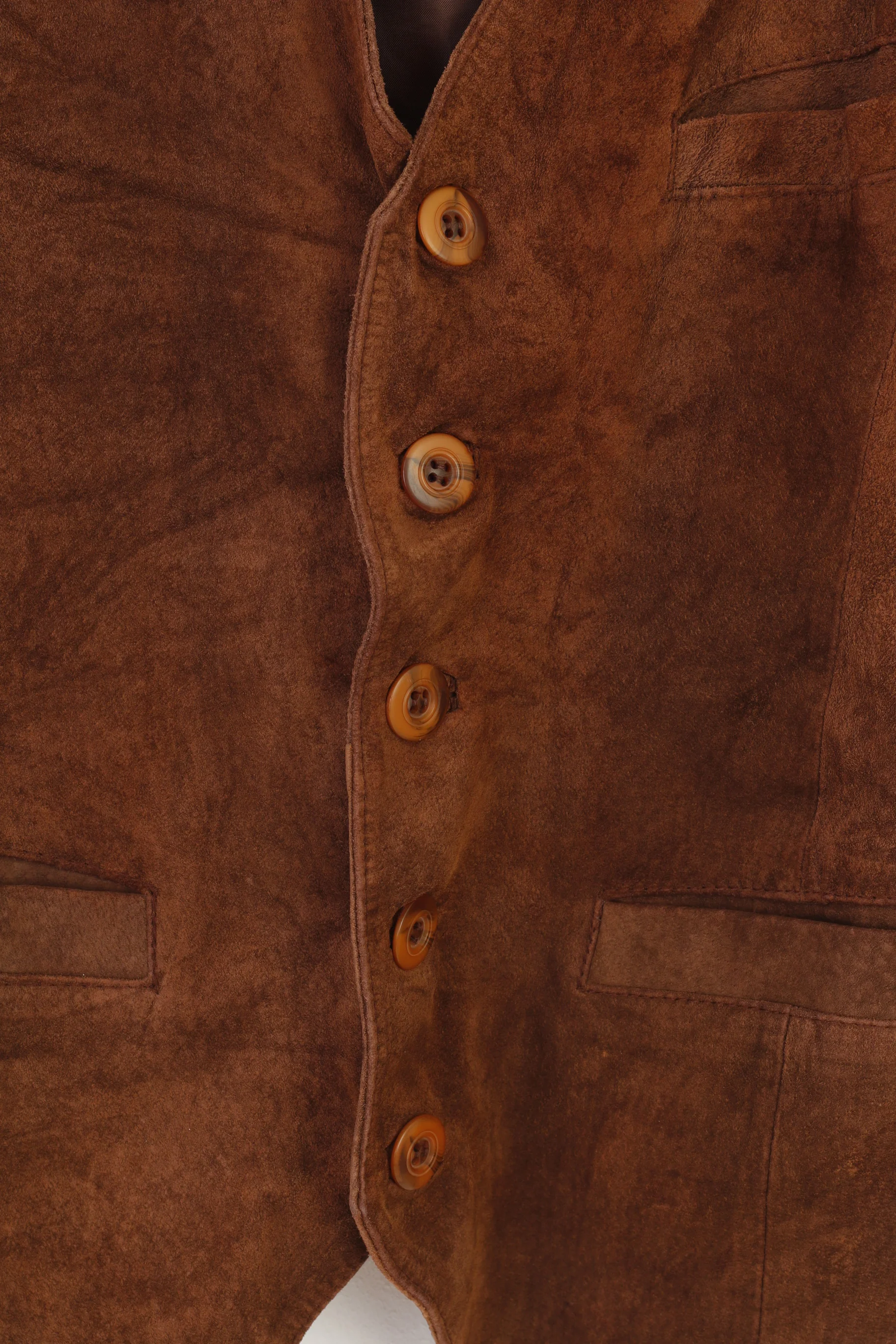 Vintage Men 50 40 Vest Brown Leather Bottoms Classic Vintage V Neck Top - Image 4