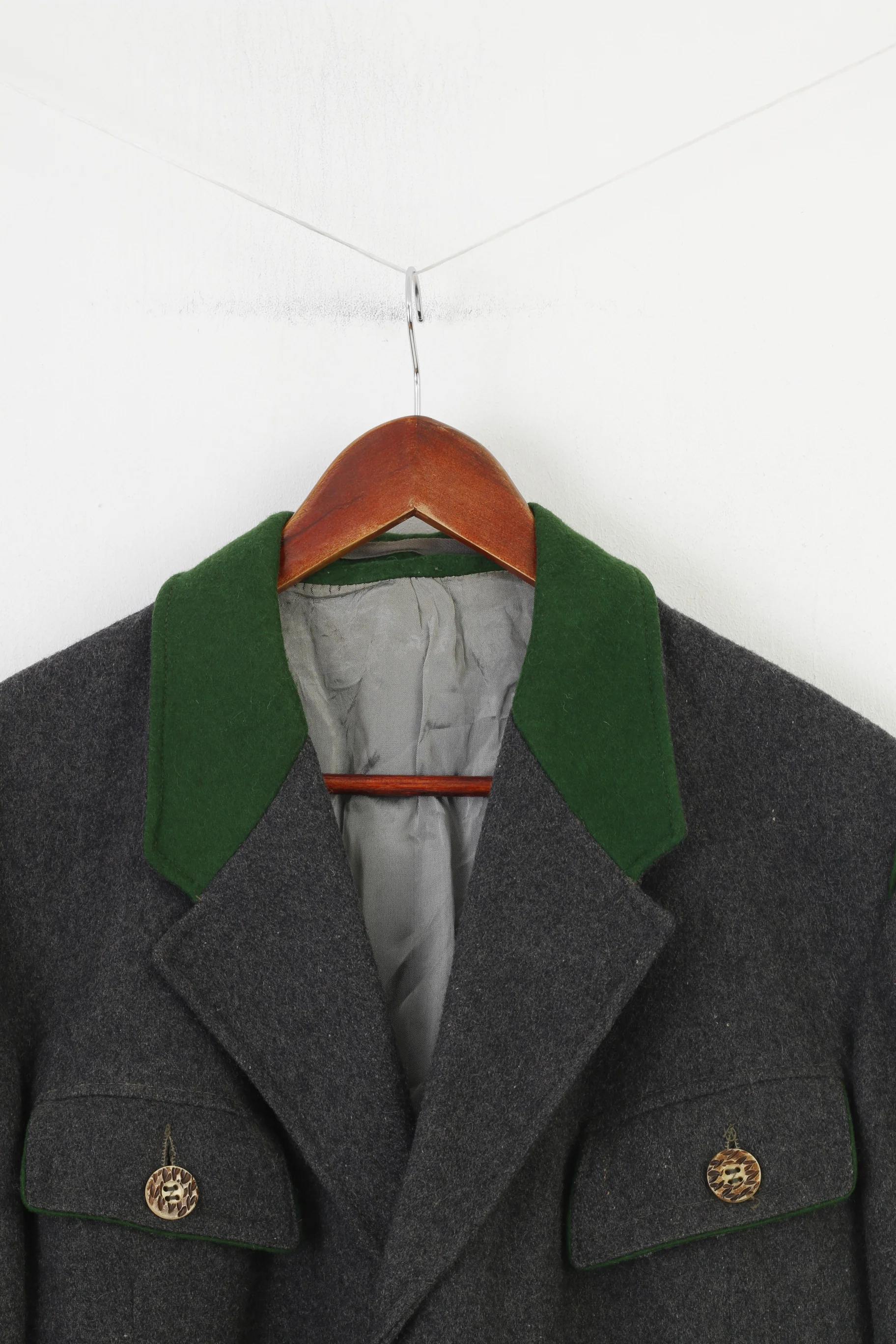 Vintage Men 54 44 Blazer Wool Grey Bottoms Pockets Vintage Tyrol Tiroler Loden Jacket Top - Image 2