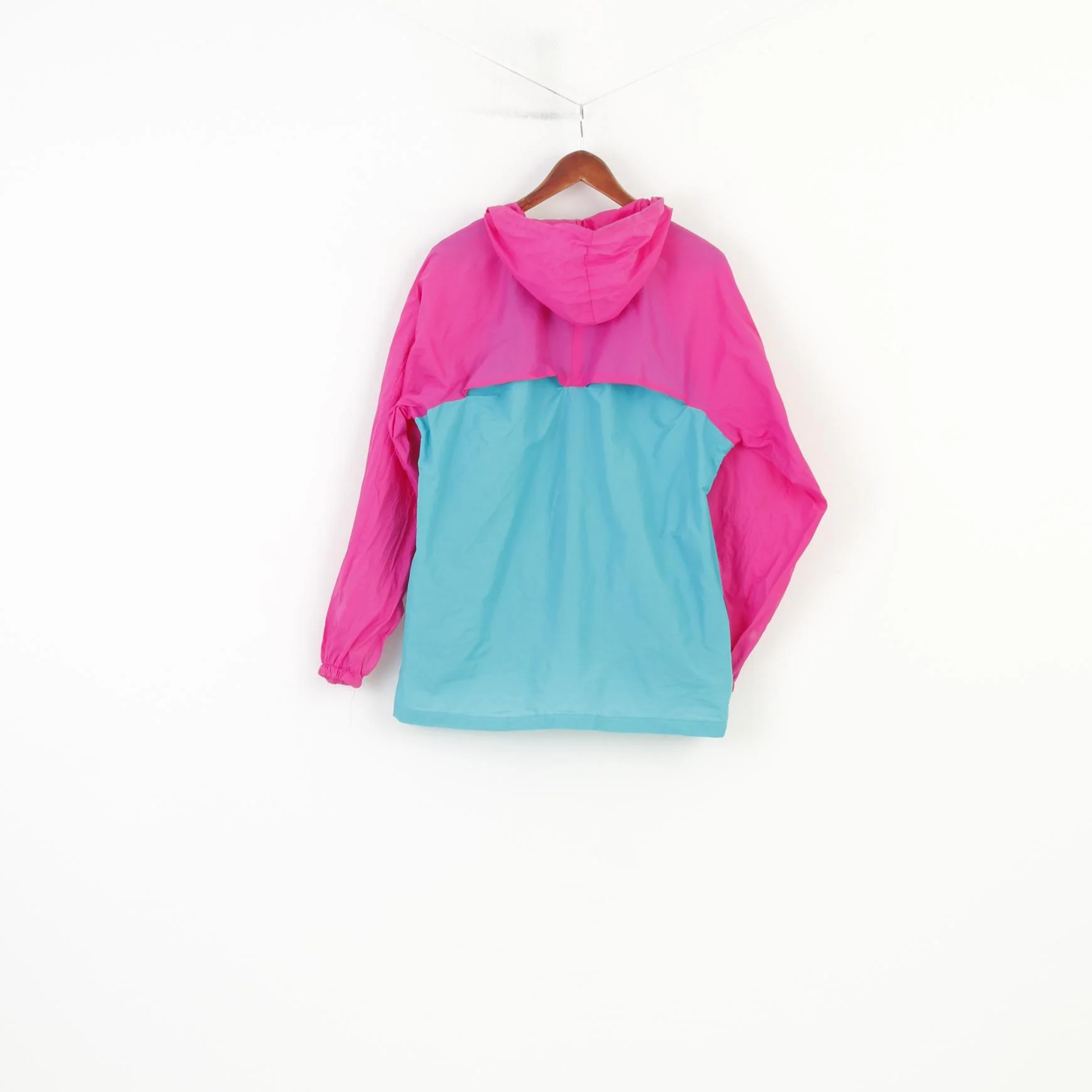 Vintage Men M Jacket Nylon Raincoat Blue Pink Full Zipper Hood Watercoat  Top - Image 6