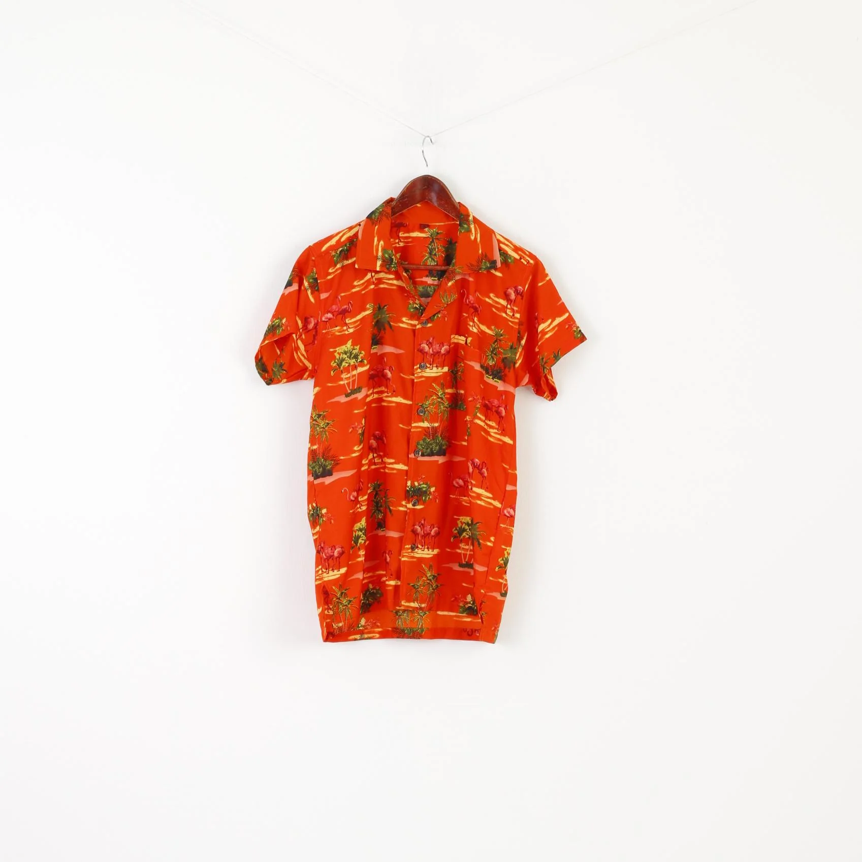 Vintage Men S Casual Shirt Orange Shiny Pocket Palms Printed Summer Top