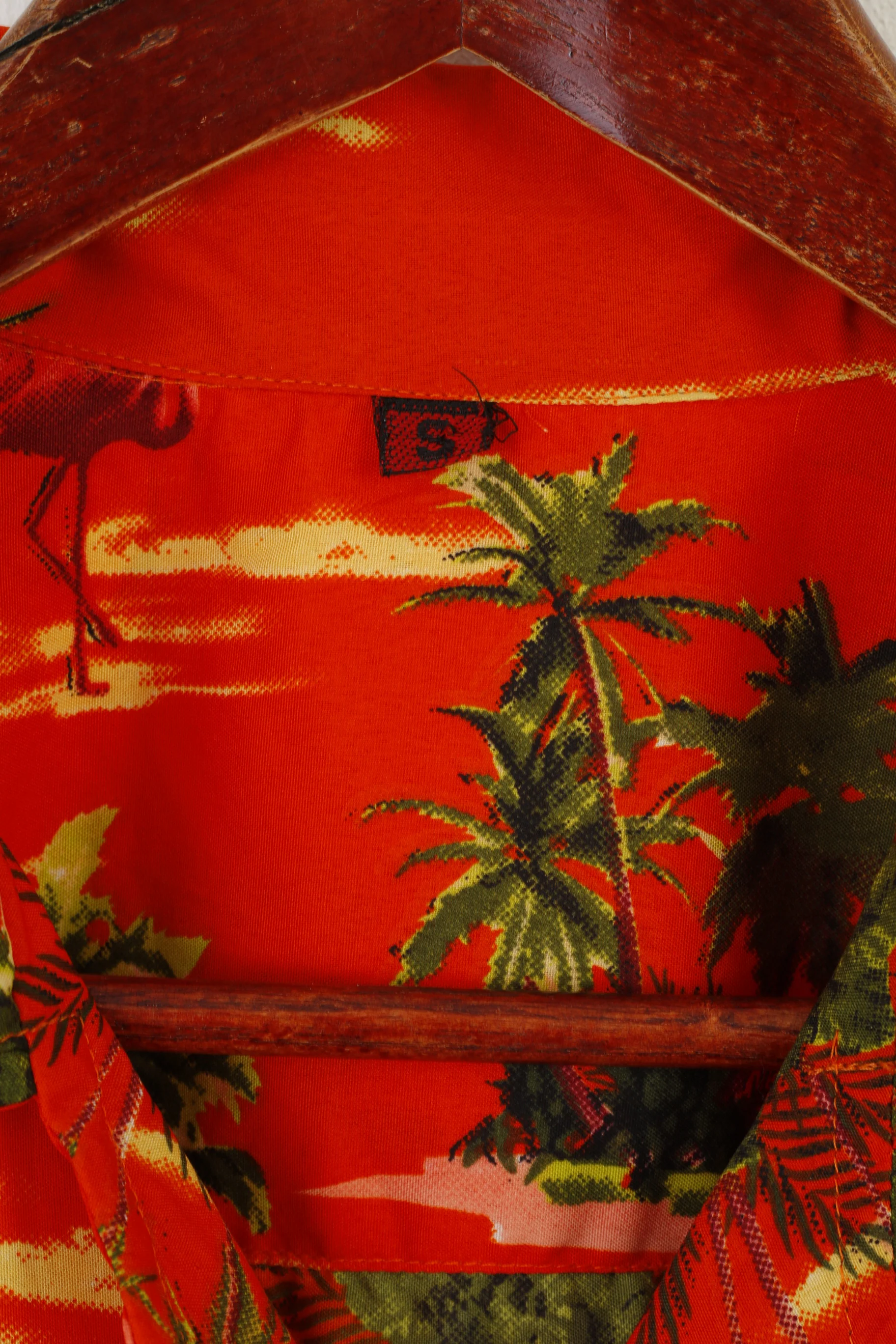Vintage Men S Casual Shirt Orange Shiny Pocket Palms Printed Summer Top - Image 3